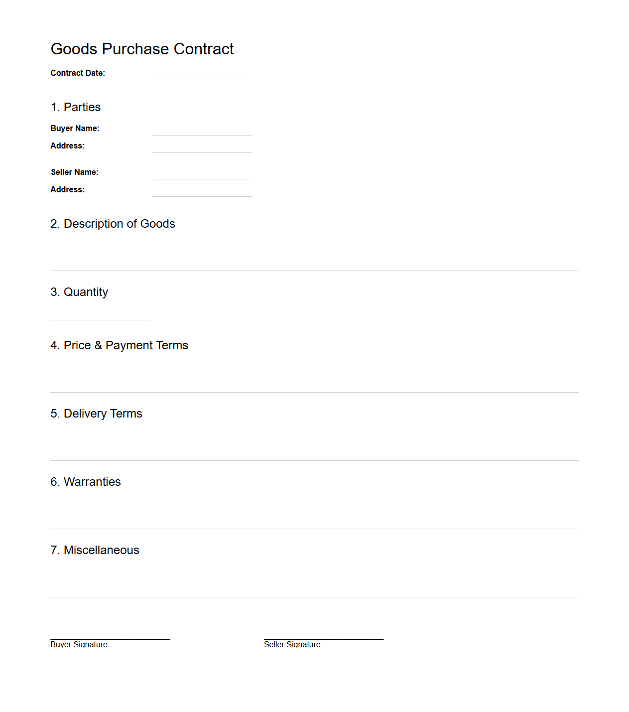Basic Blank Goods Purchase Contract Format