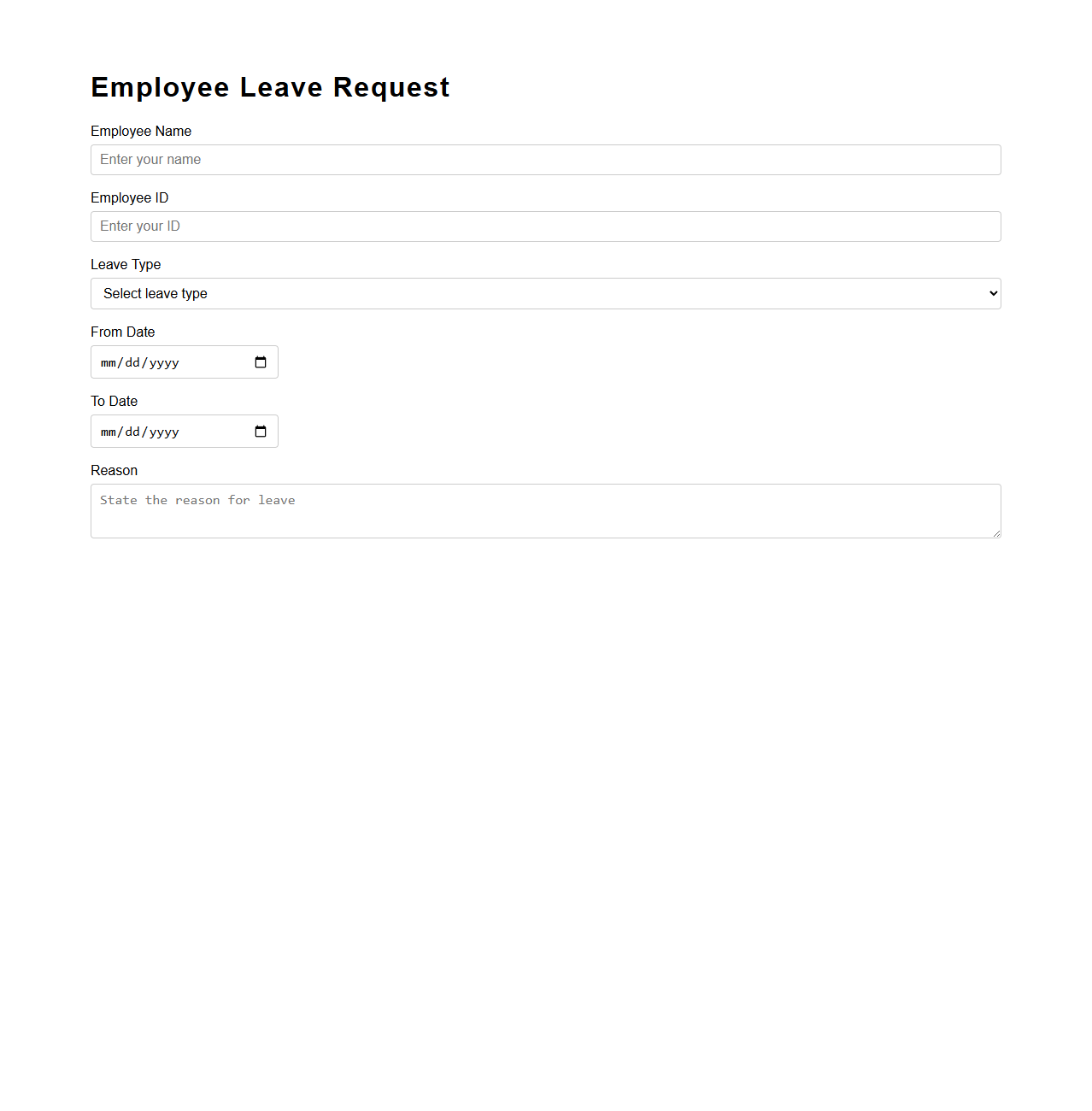 Basic Employee Leave Request Application Template