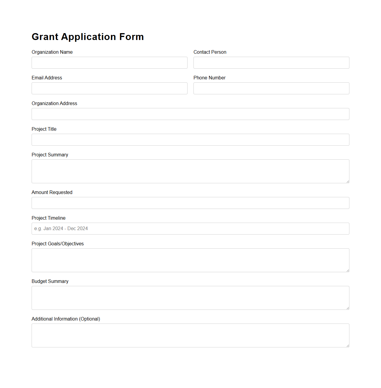 Basic Grant Application Form Template
