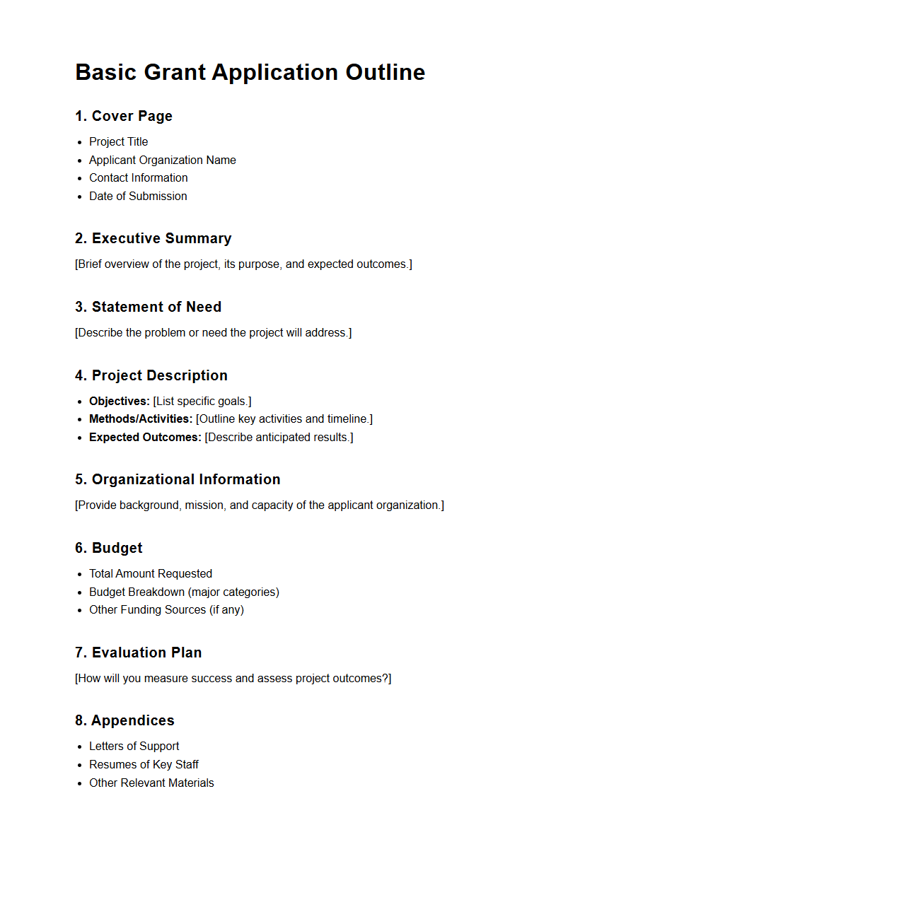 Basic Grant Application Outline