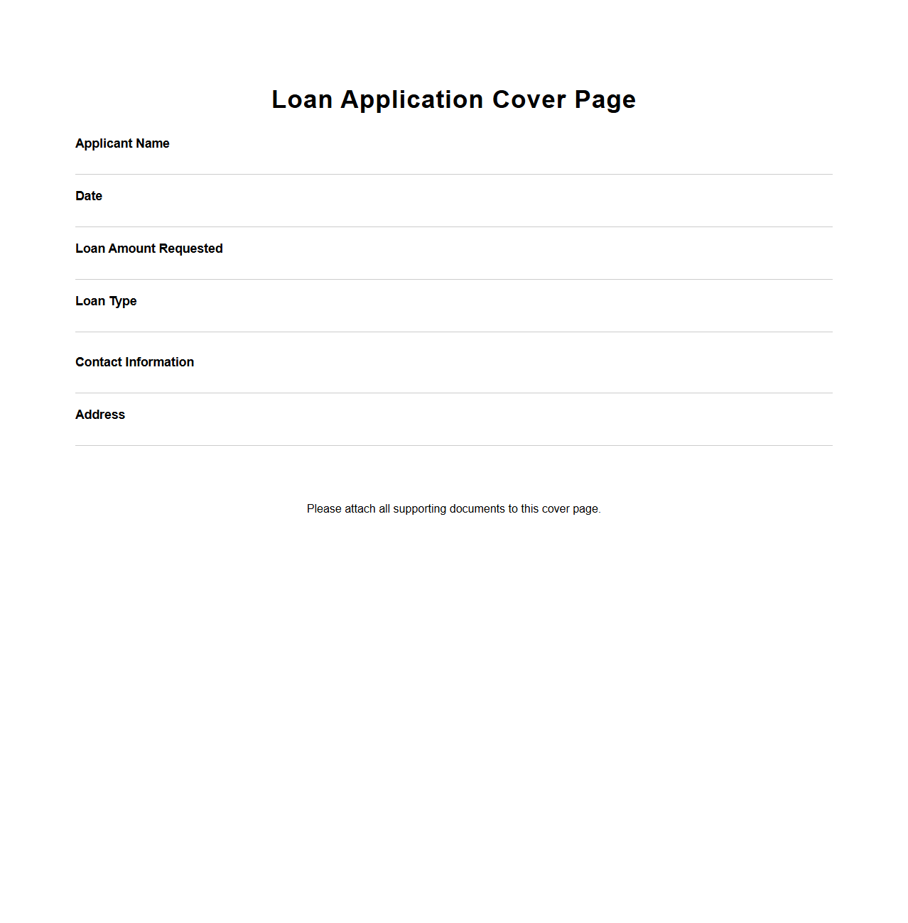 Basic Loan Application Cover Page