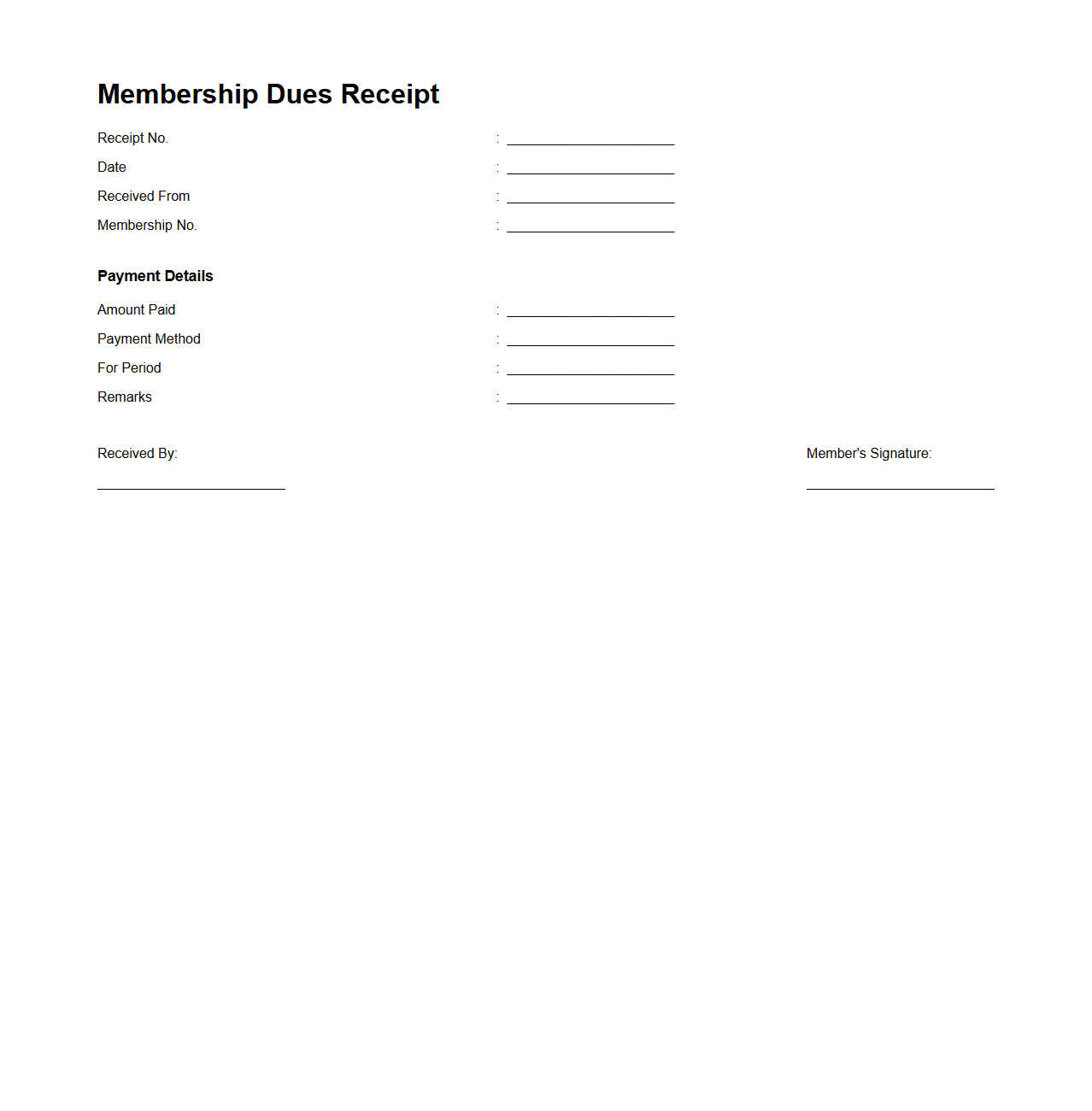 Basic Membership Dues Receipt Format
