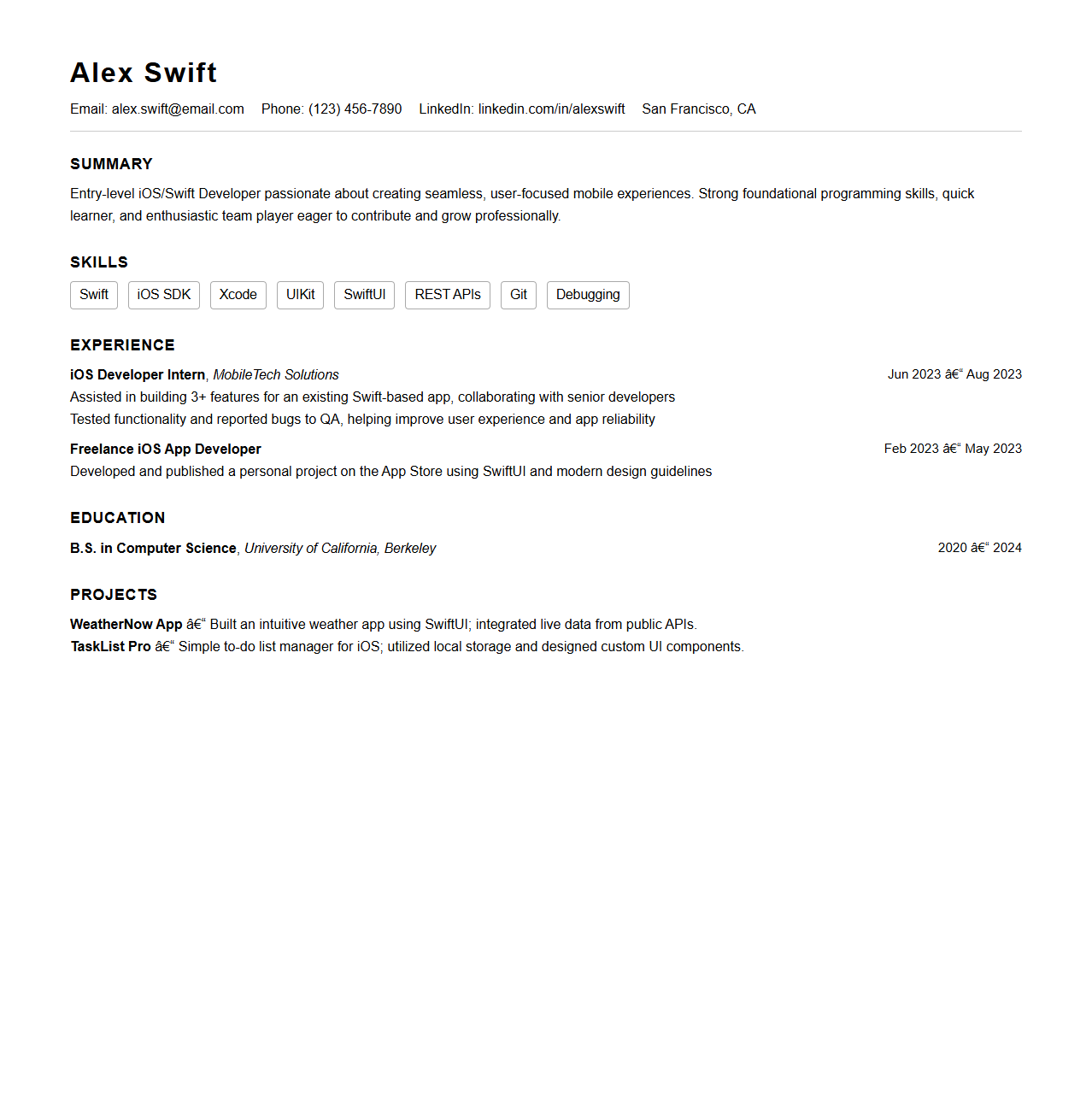 Basic One-Sheet Resume Template for Swift Job Hunts