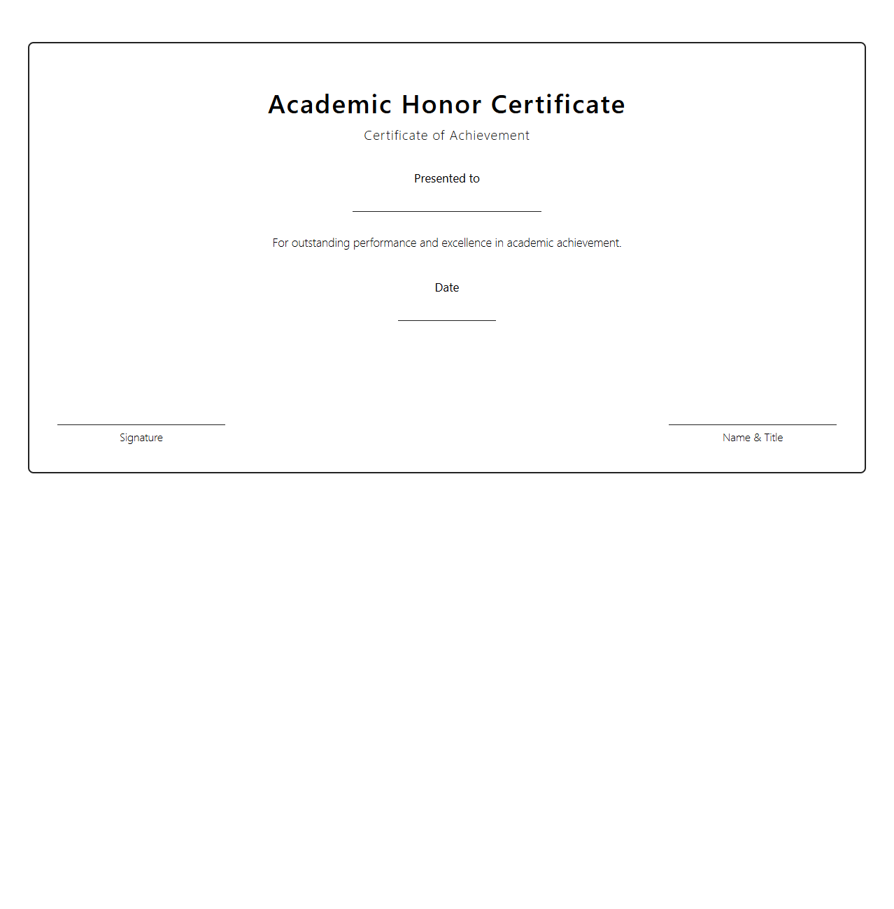 Blank Academic Honor Certificate Format