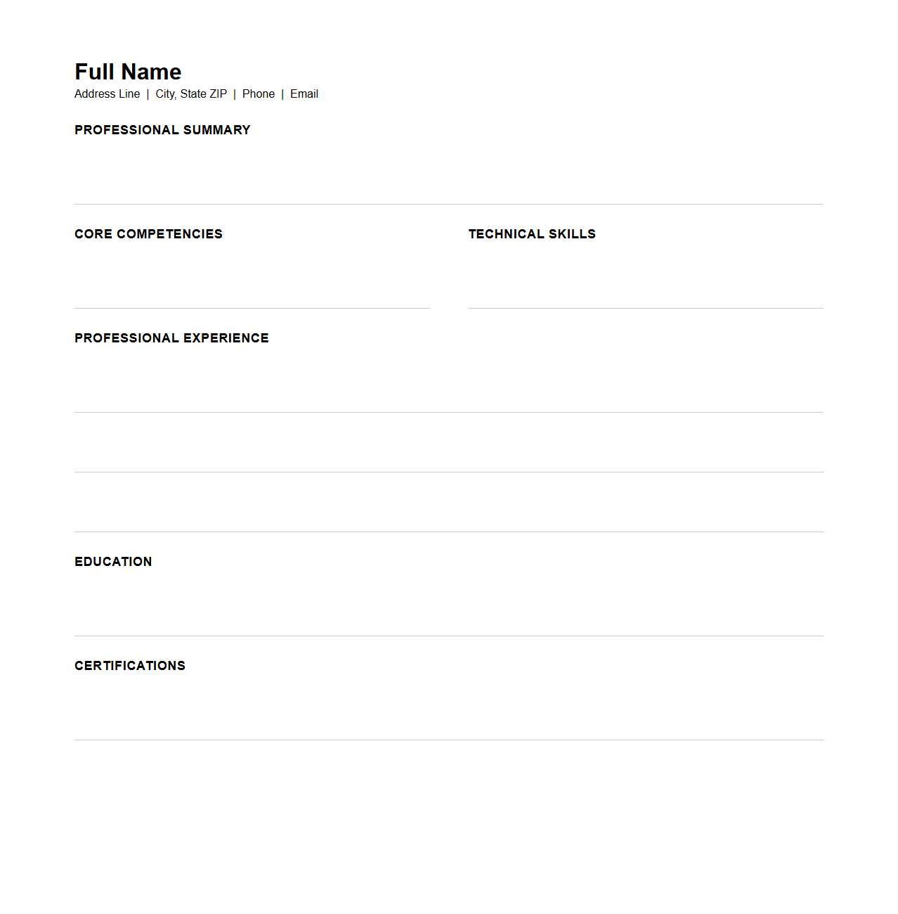 Blank Account Manager Resume Sheet