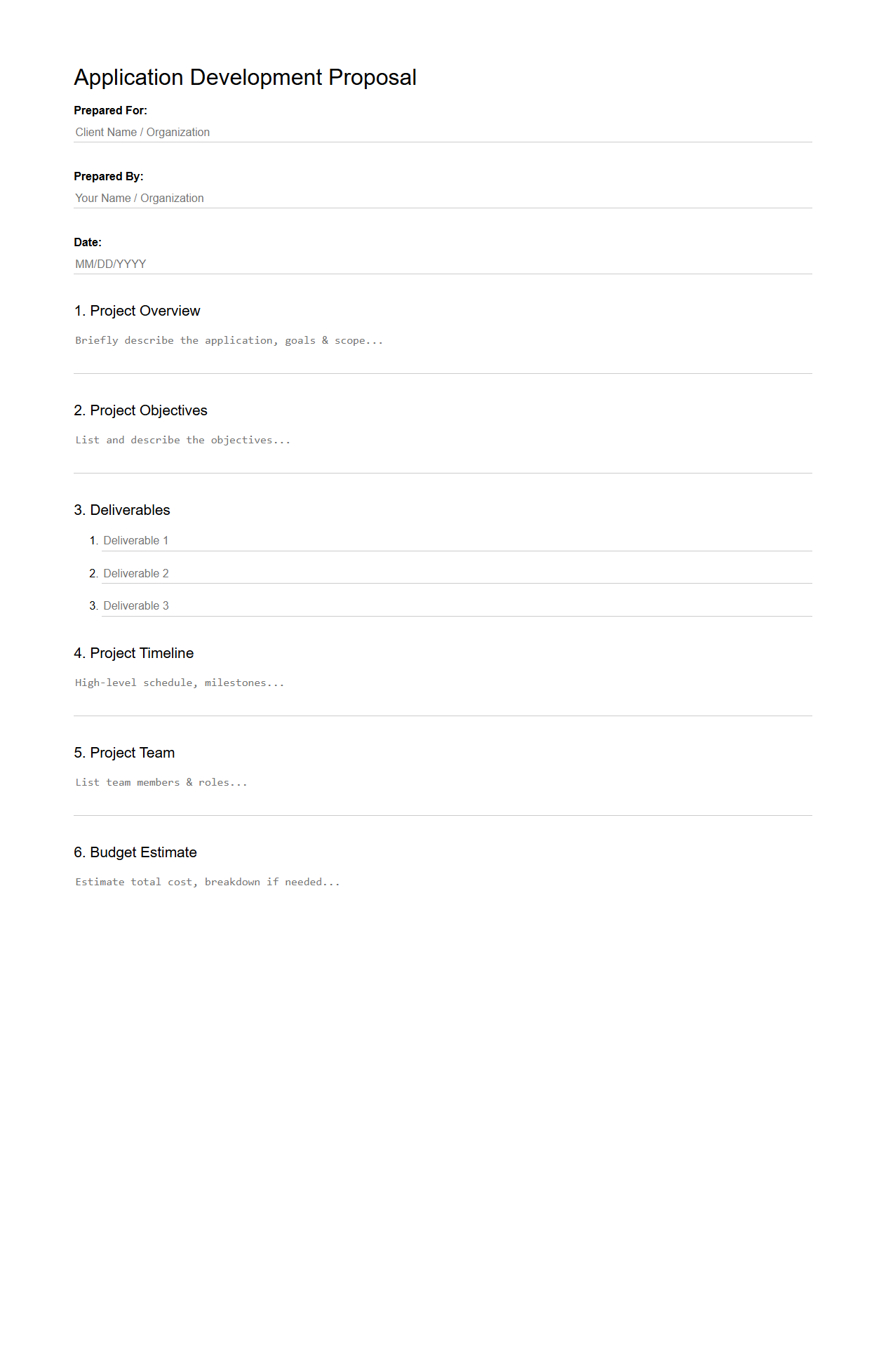 Blank Application Development Proposal Template