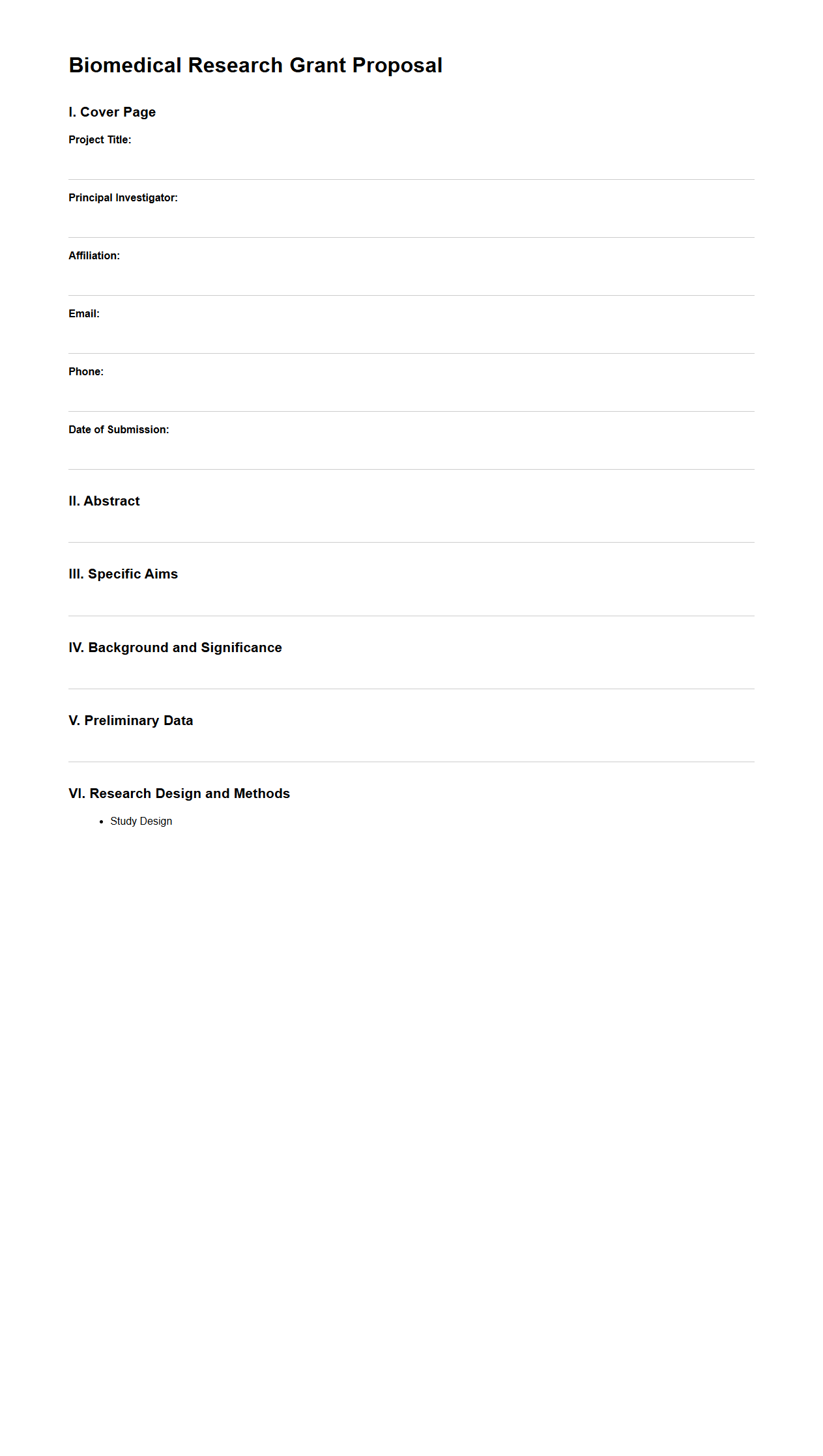 Blank Biomedical Research Grant Proposal Format