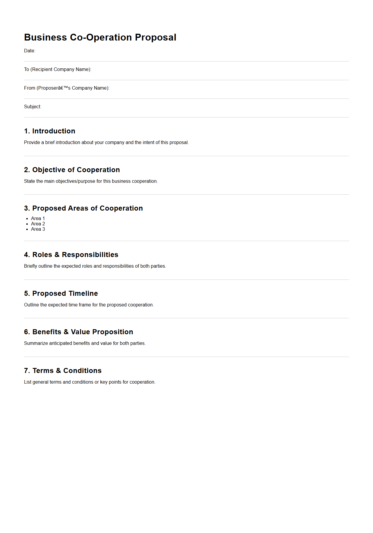 Blank Business Co-Operation Proposal Format
