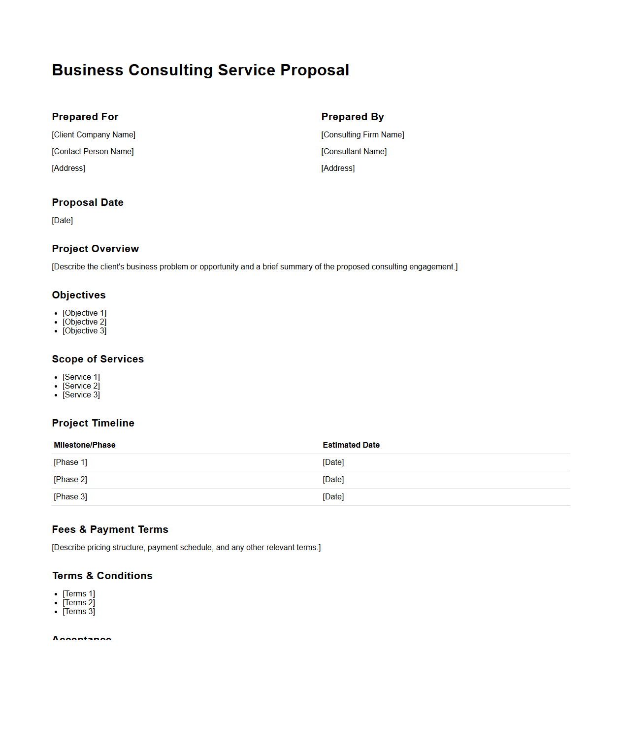 Blank Business Consulting Service Proposal Template