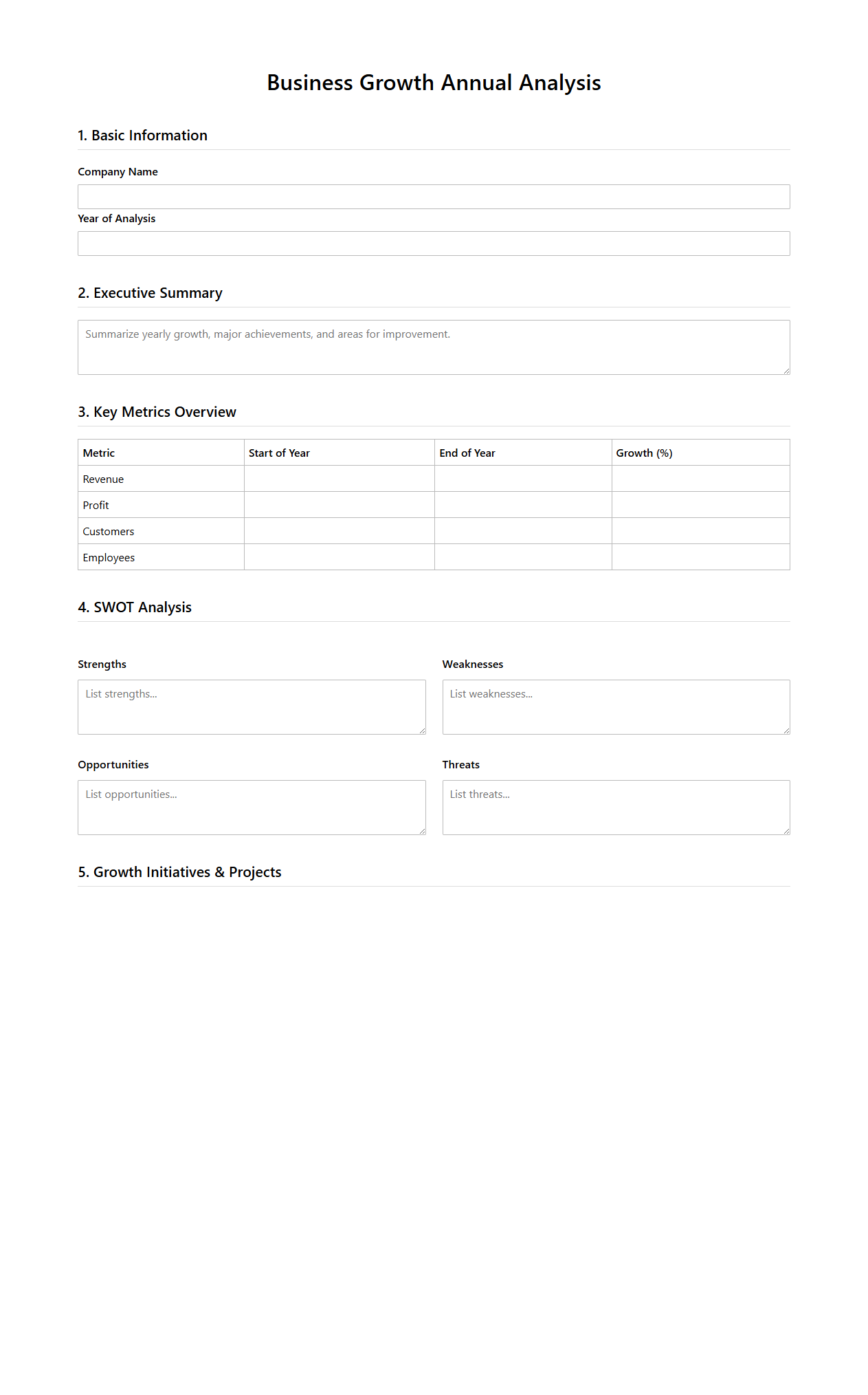 Blank Business Growth Annual Analysis Template