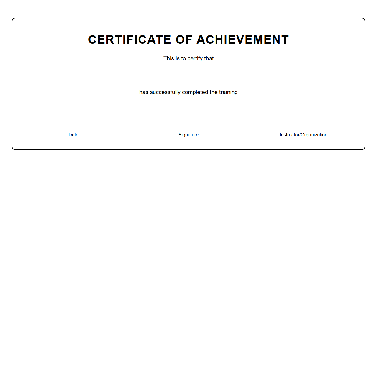 Blank Certificate of Achievement for Training