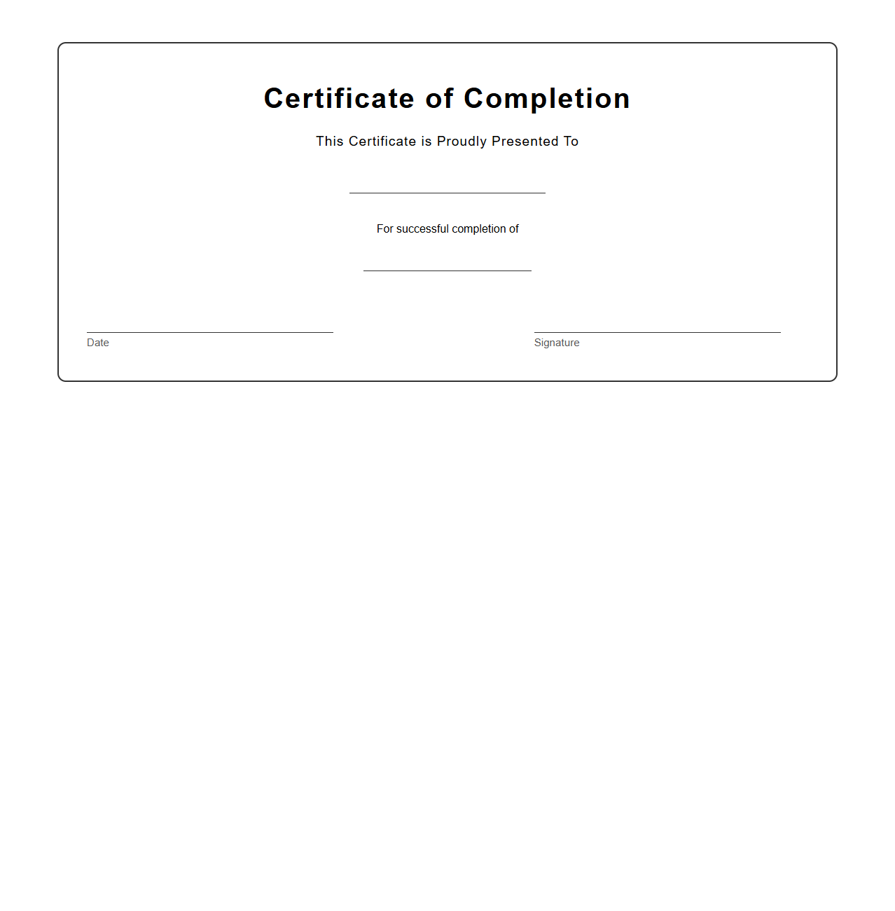 Blank Certificate of Completion Template for Students