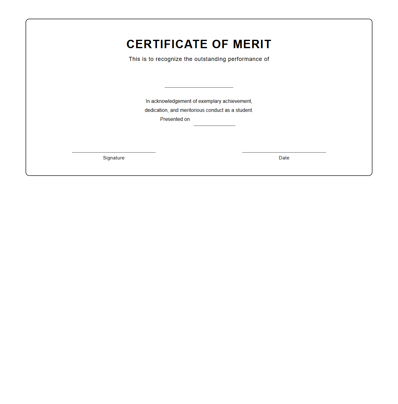 Blank Certificate of Merit Template for Students