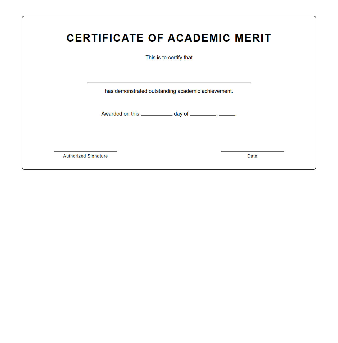 Blank Certificate Template for Academic Merit