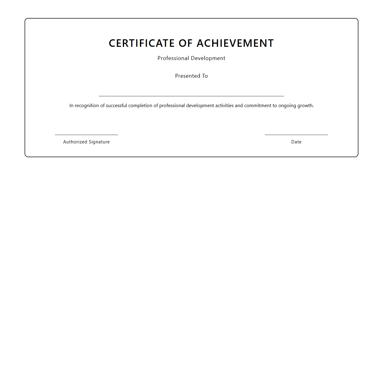 Blank Certificate Template for Professional Development