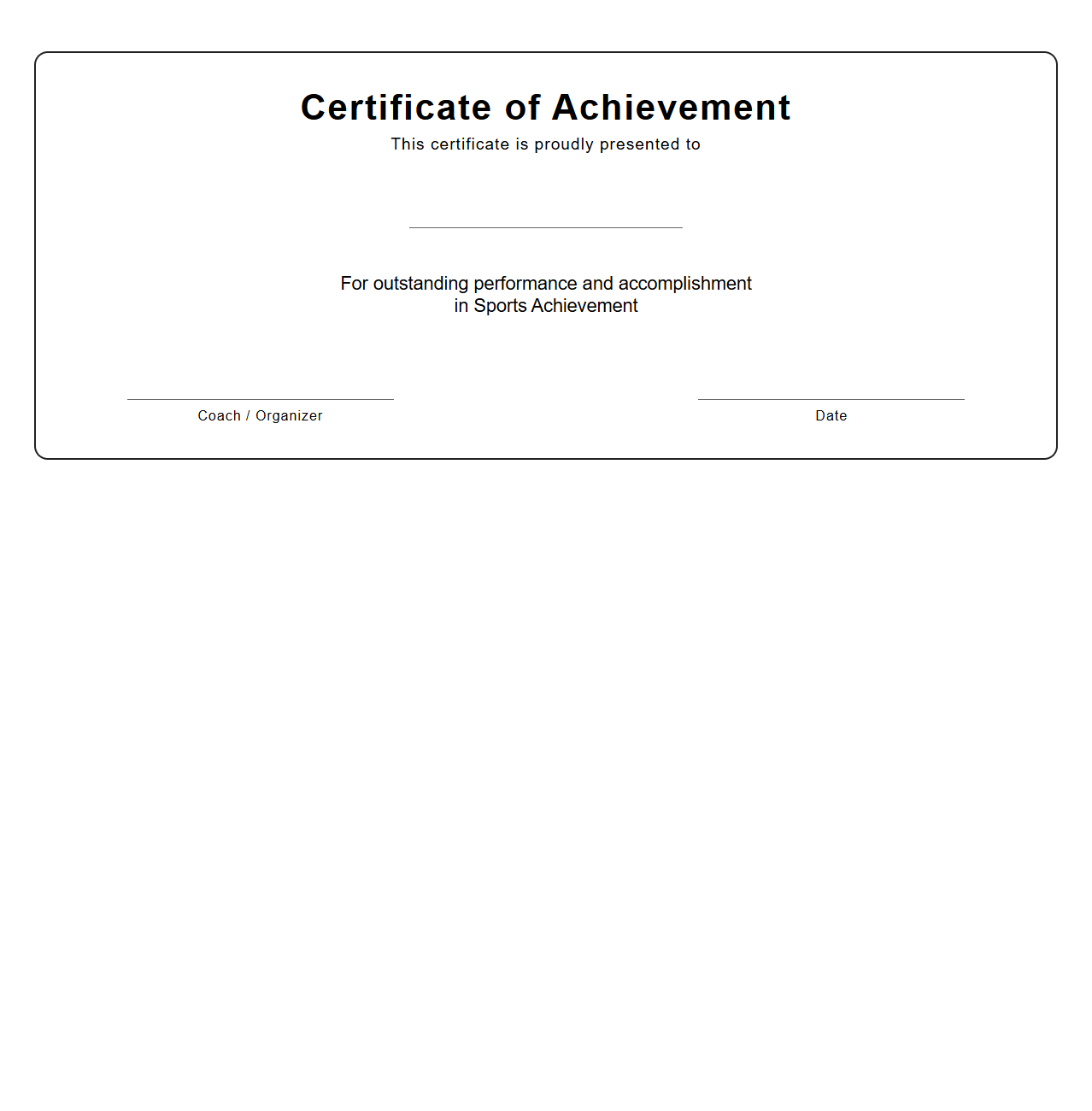 Blank Certificate Template for Sports Achievement