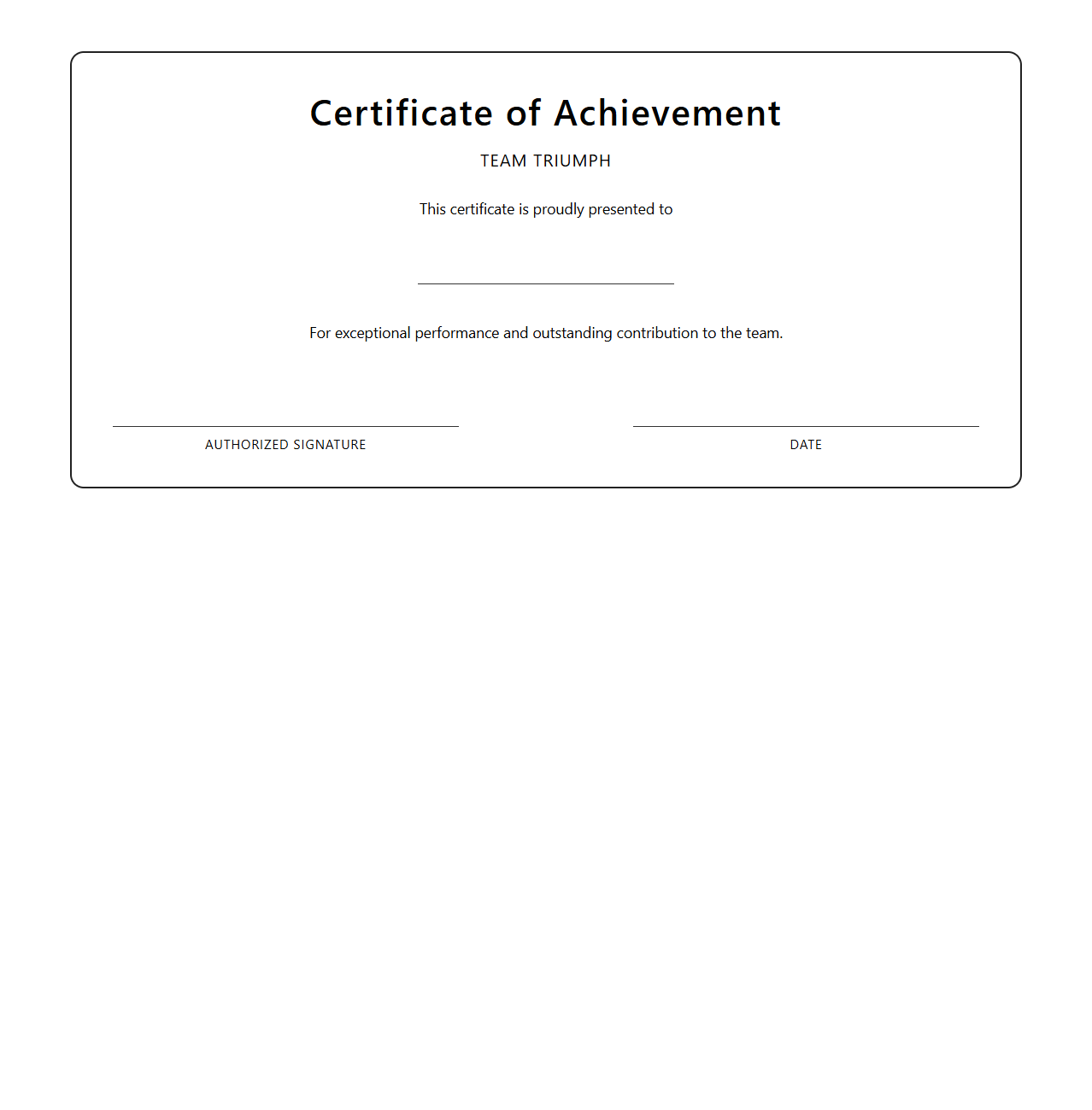 Blank Certificate Template for Team Triumph