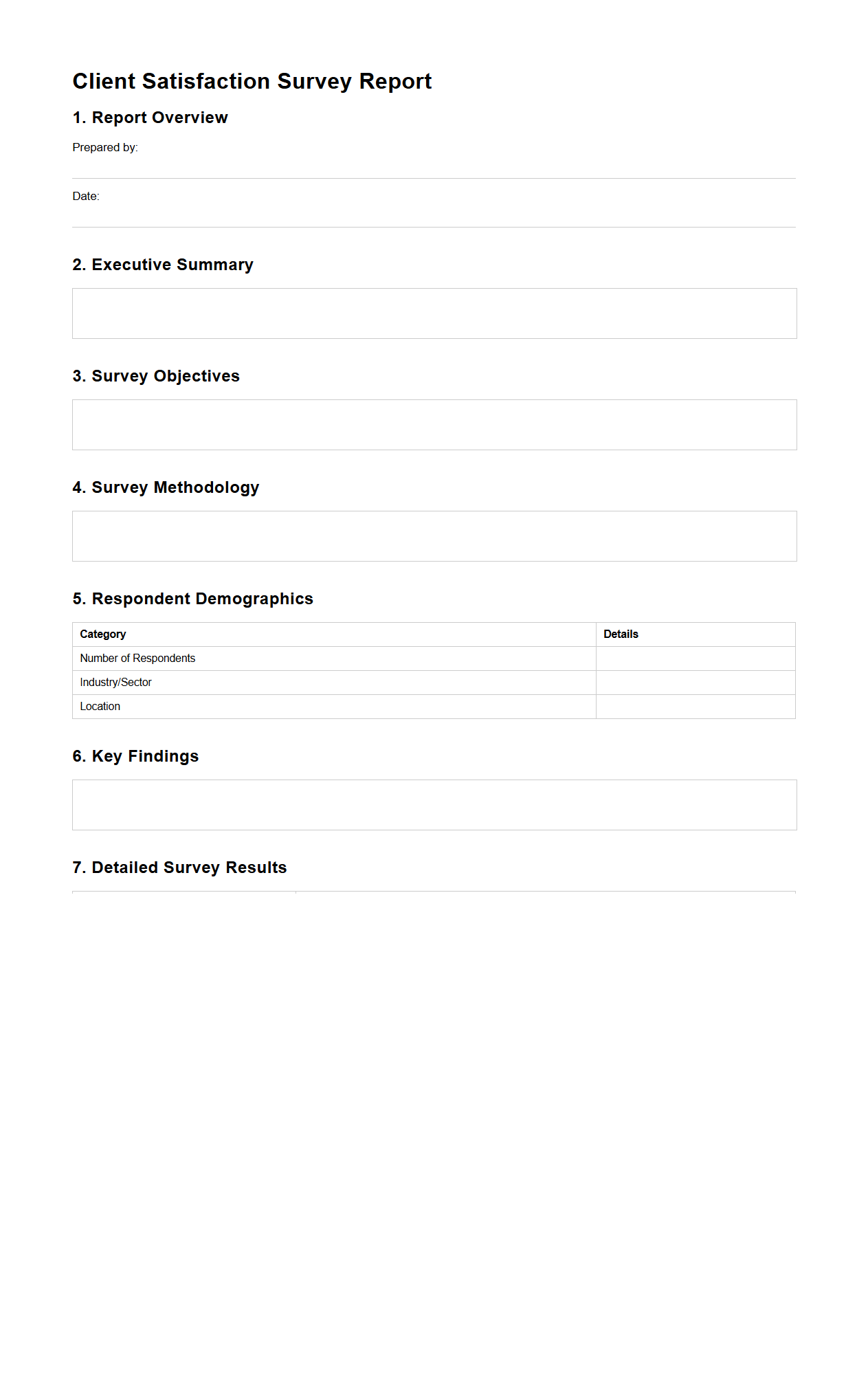 Blank Client Satisfaction Survey Report Outline