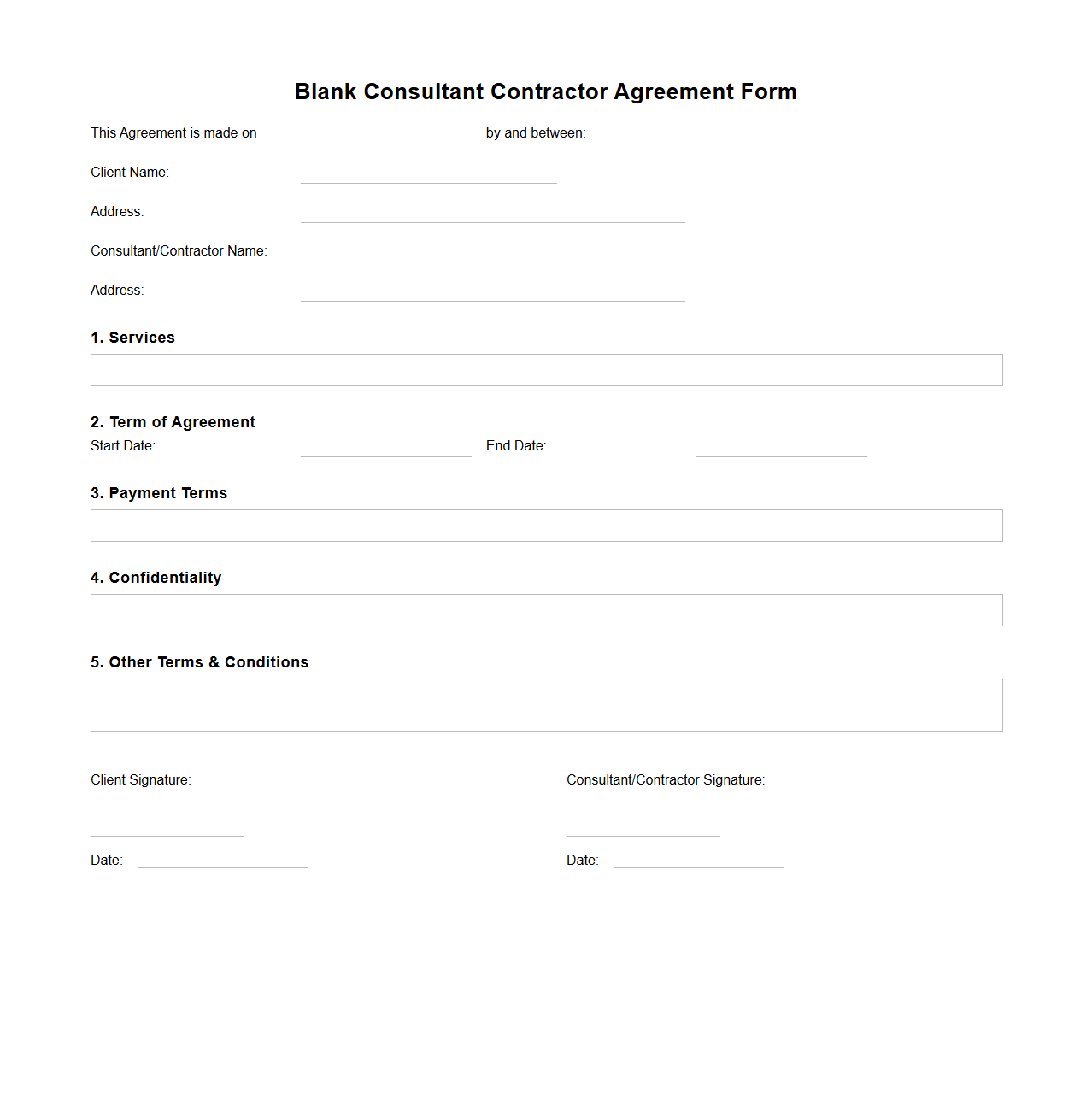 Blank Consultant Contractor Agreement Form