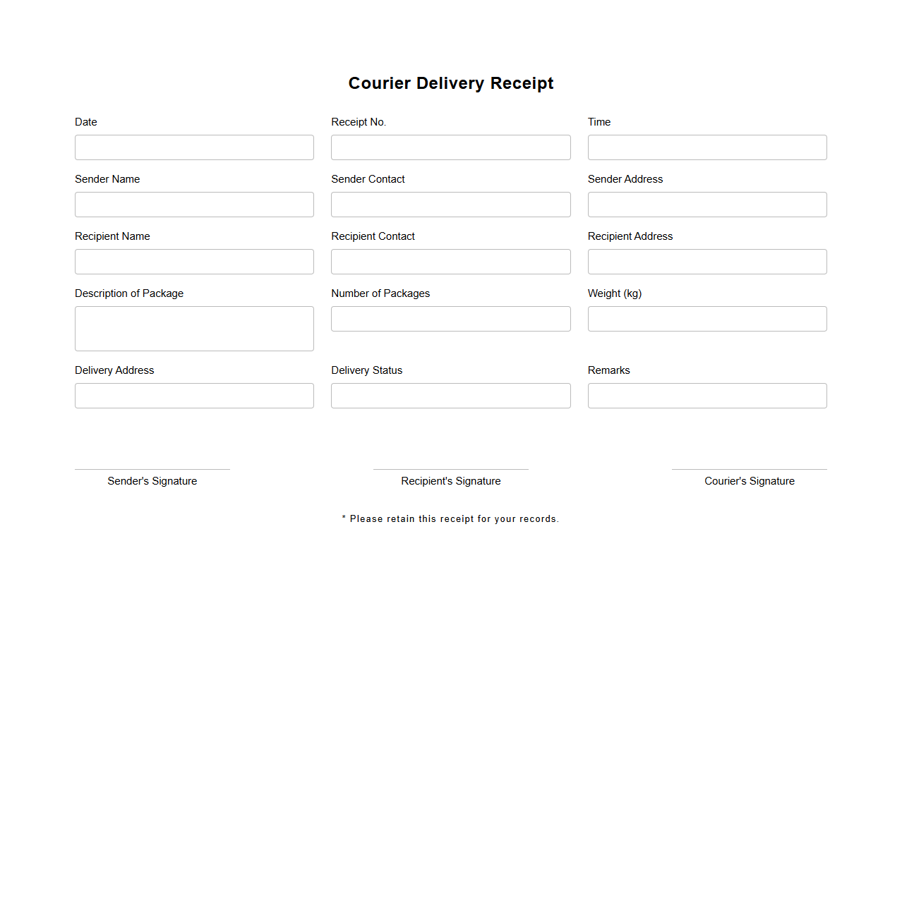 Blank Courier Delivery Receipt Format