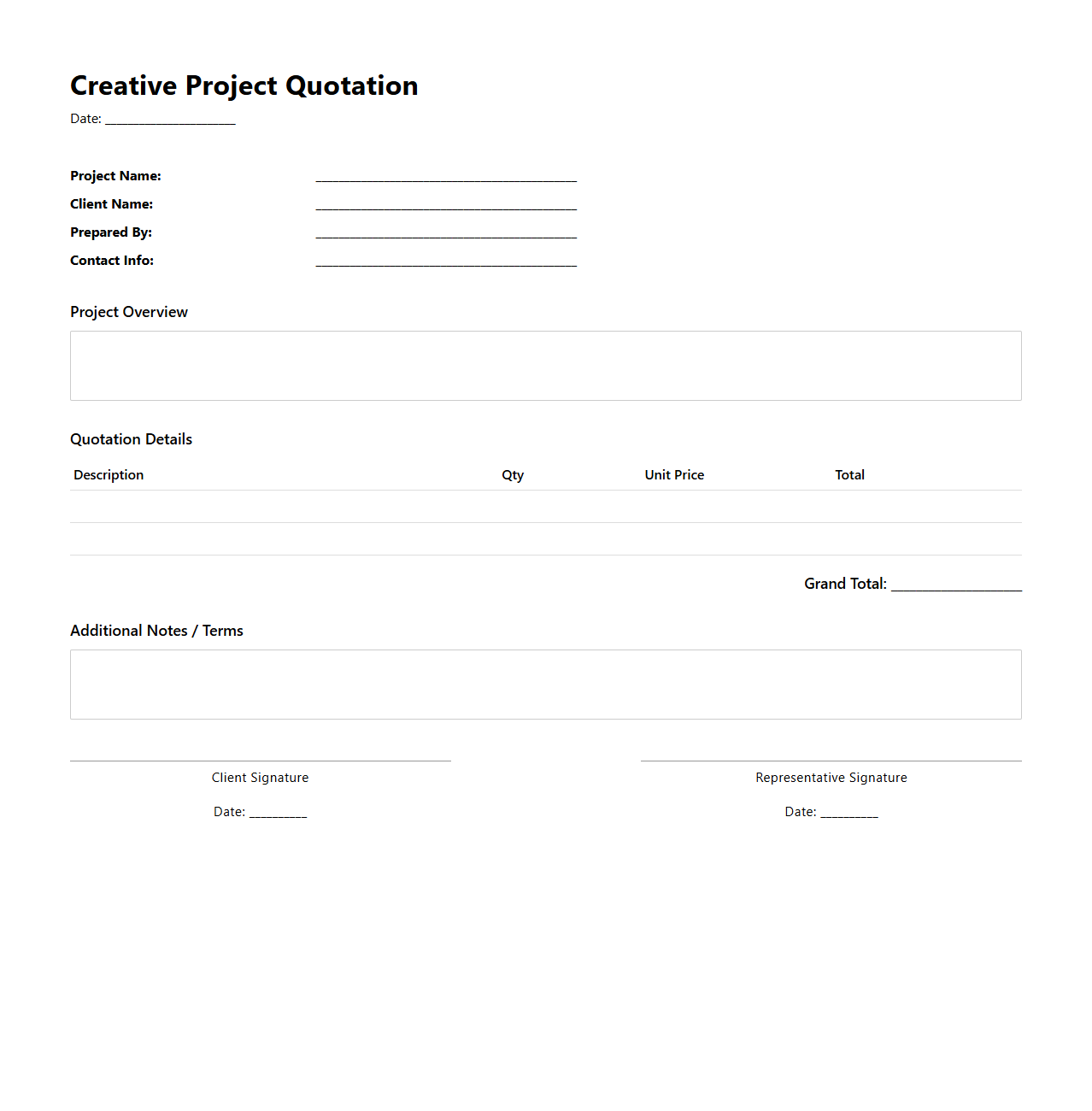 Blank Creative Project Quotation Template