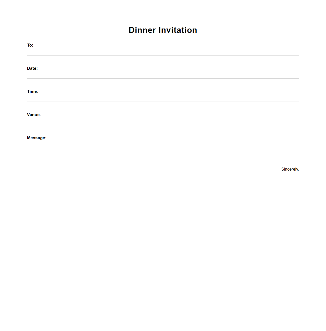 Blank Dinner Invitation Letter Layout