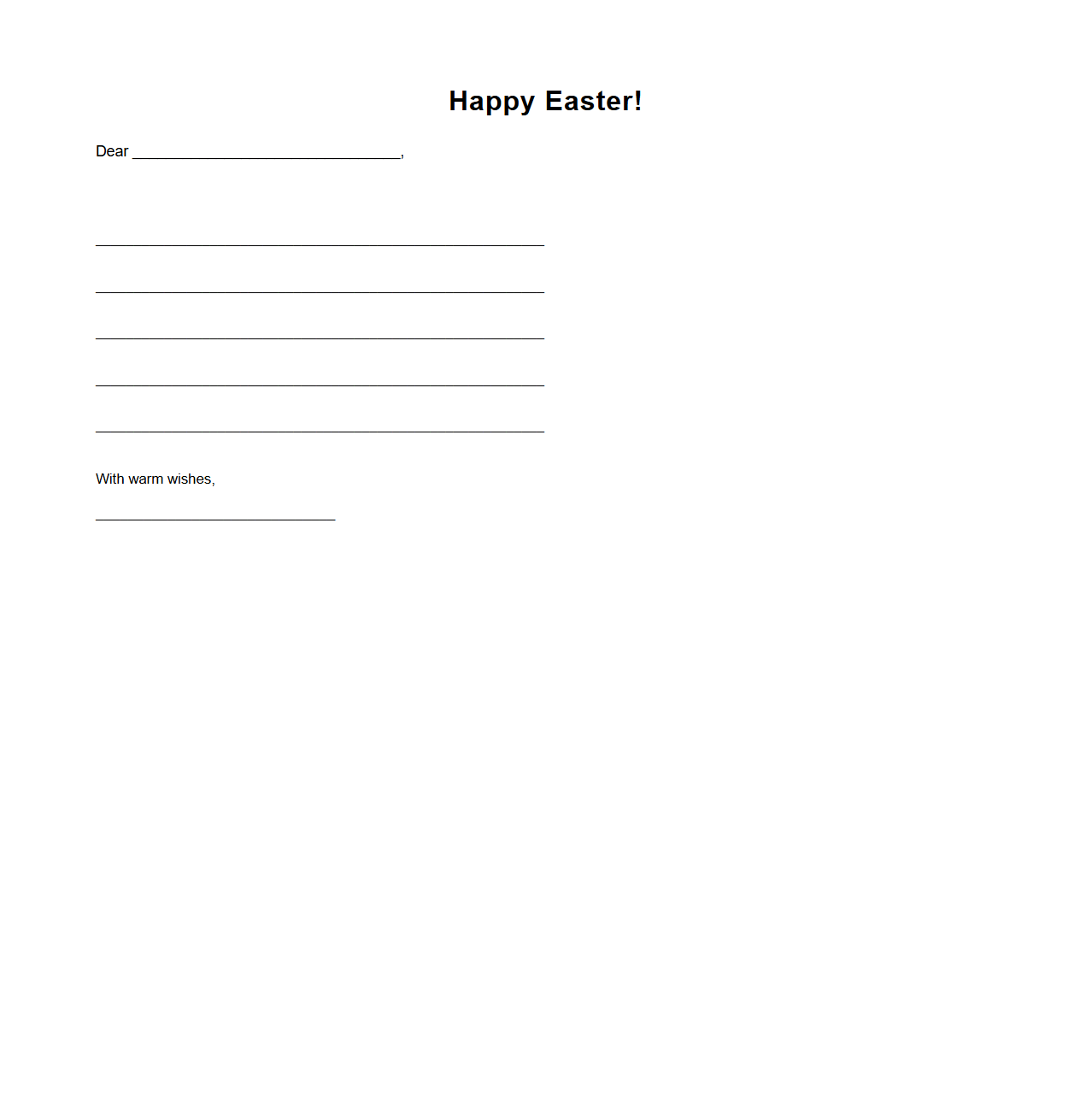 Blank Easter Holiday Greeting Letter Template