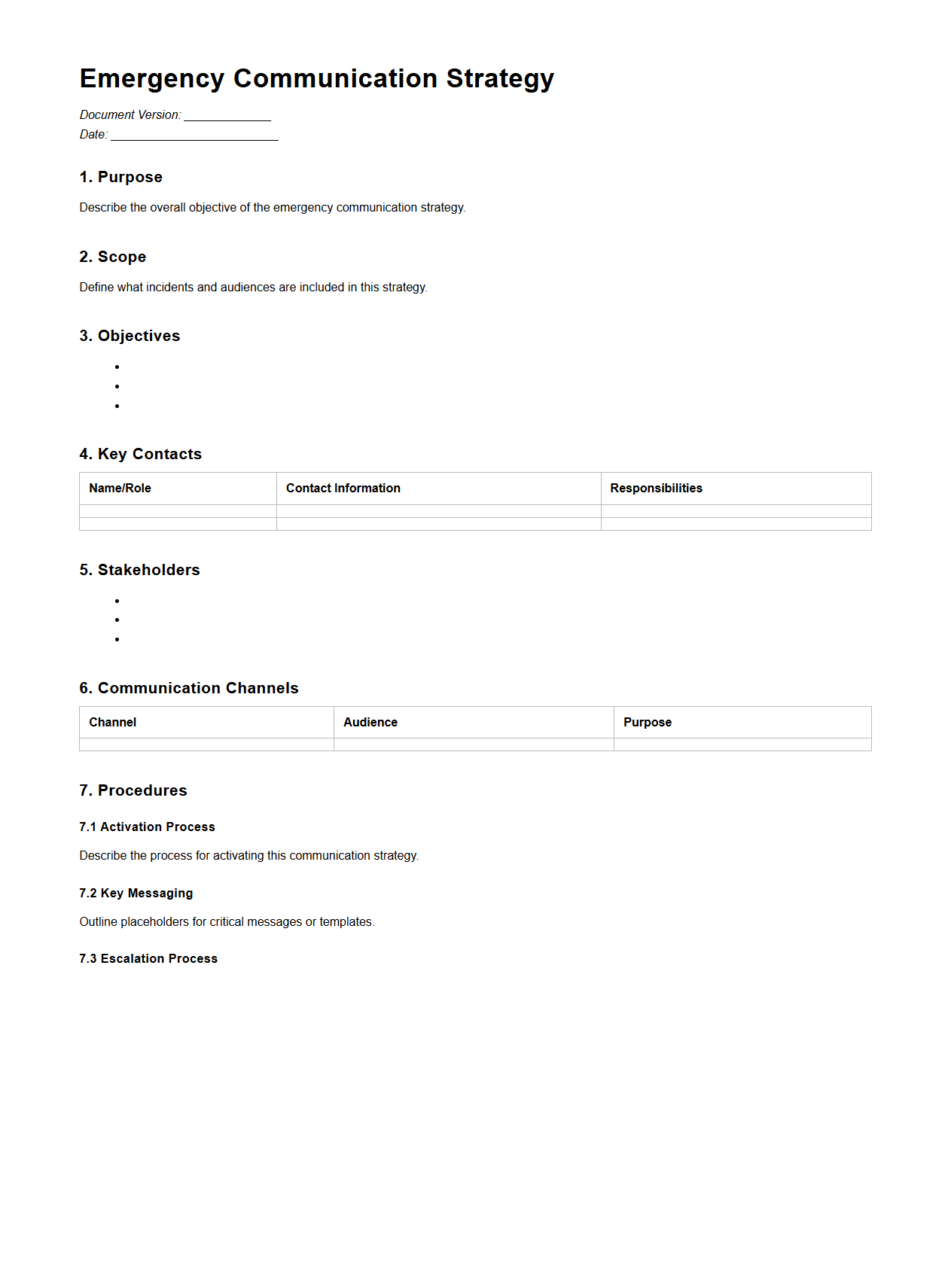 Blank Emergency Communication Strategy Document