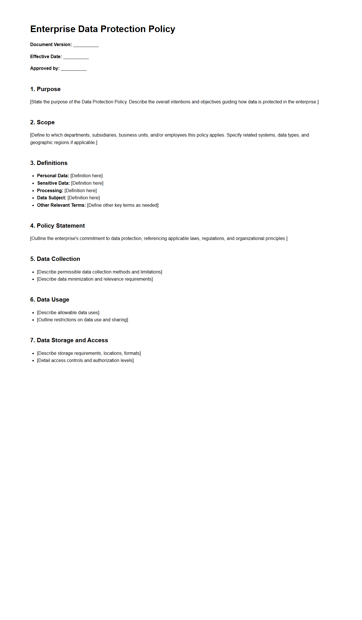 Blank Enterprise Data Protection Policy Template