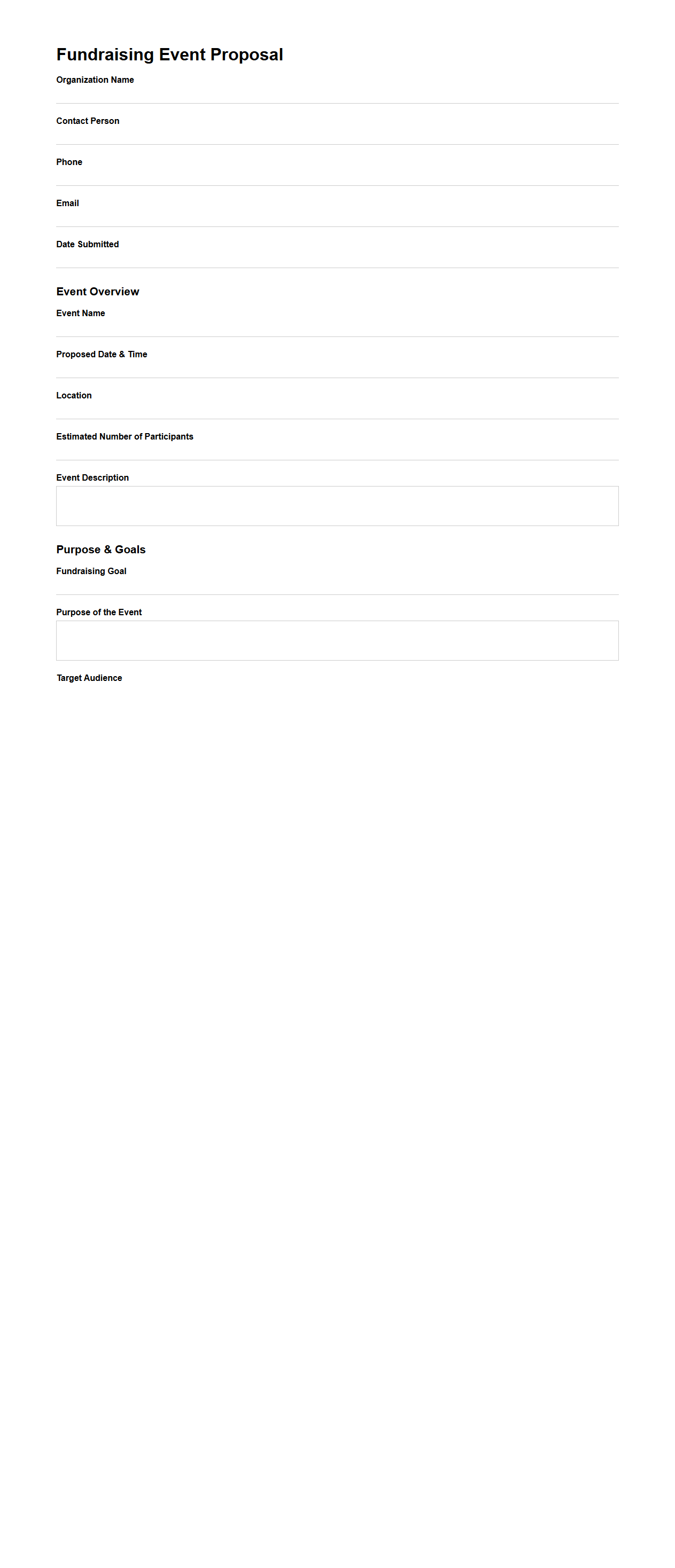Blank Fundraising Event Proposal Template