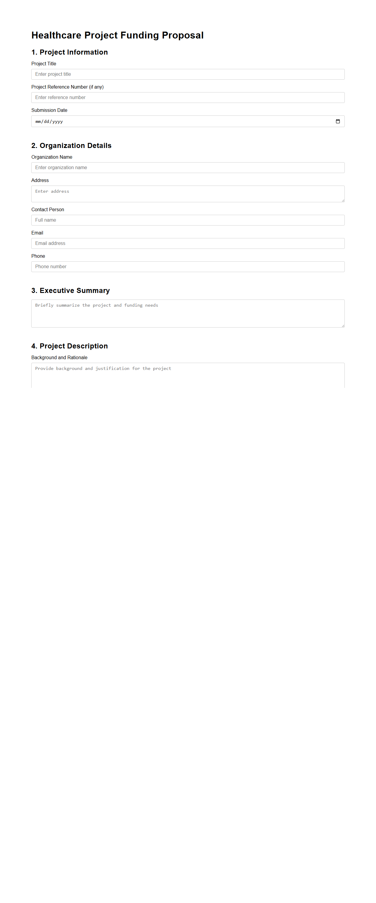 Blank Healthcare Project Funding Proposal Template