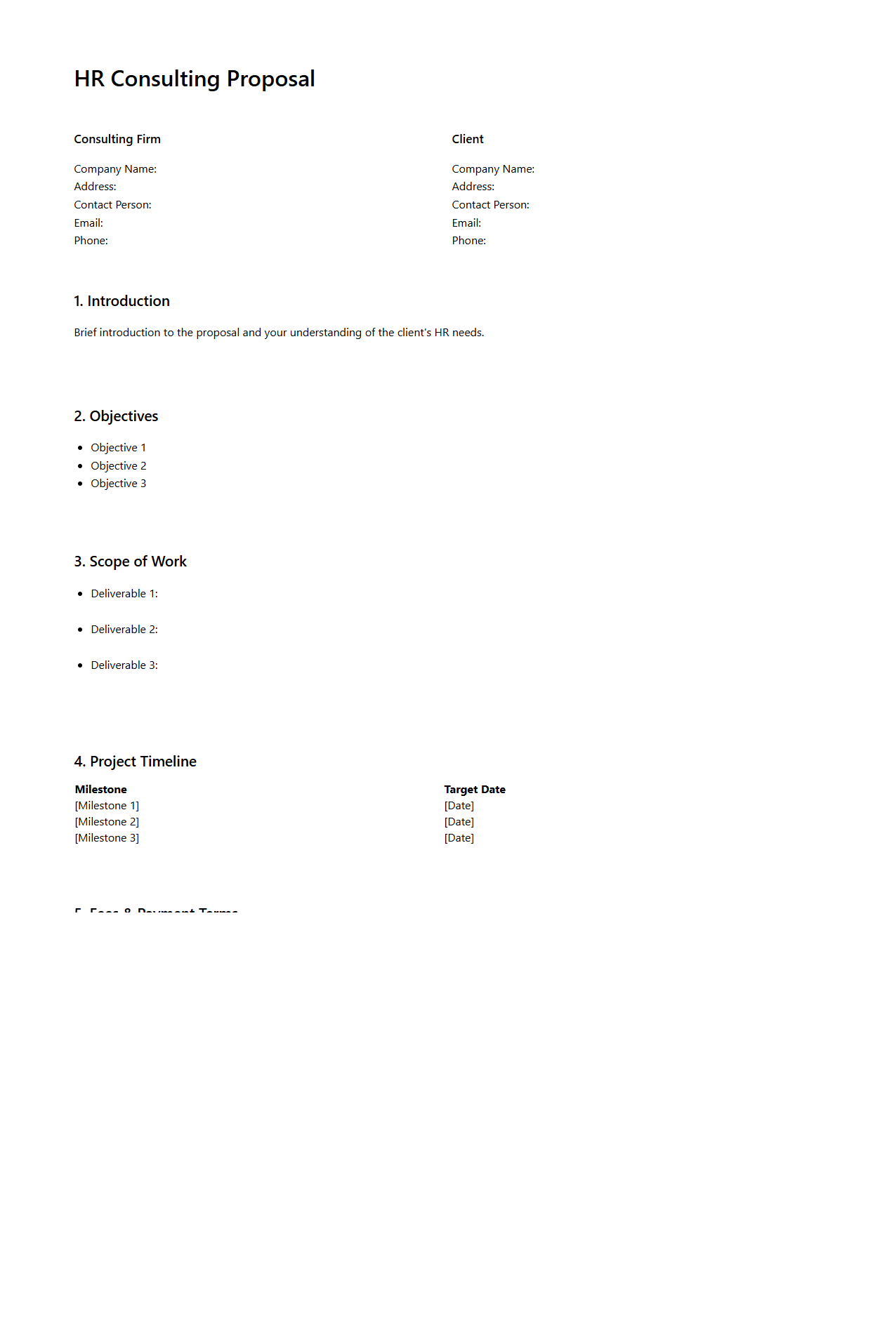 Blank HR Consulting Proposal Template