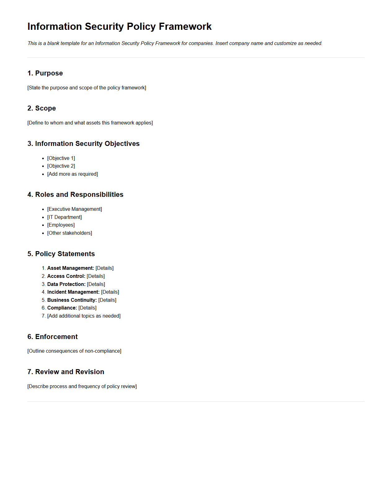Blank Information Security Policy Framework for Companies