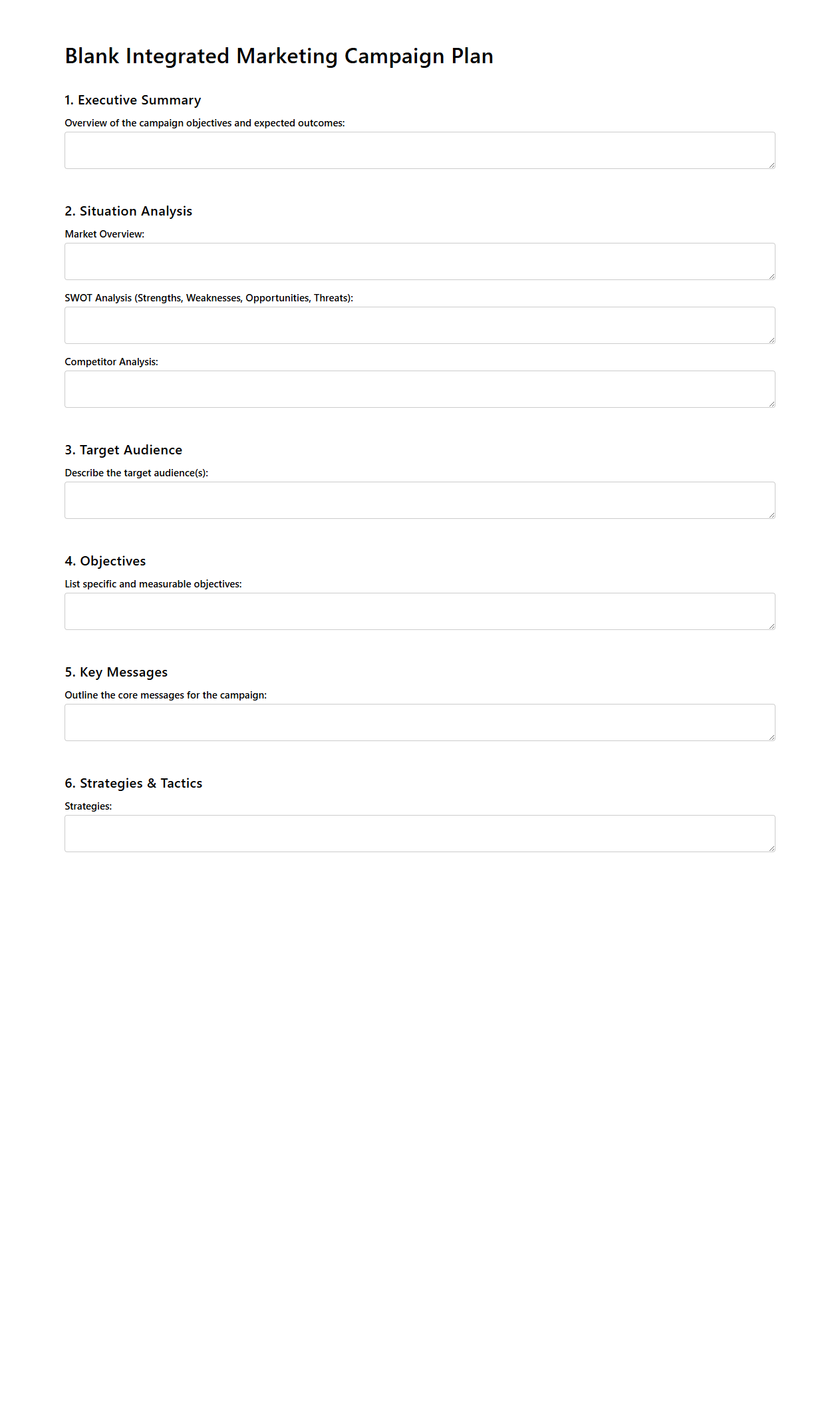 Blank Integrated Marketing Campaign Plan