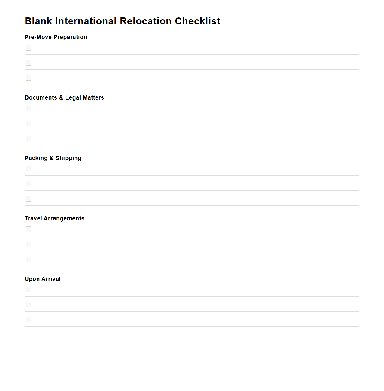 Blank International Relocation Checklist