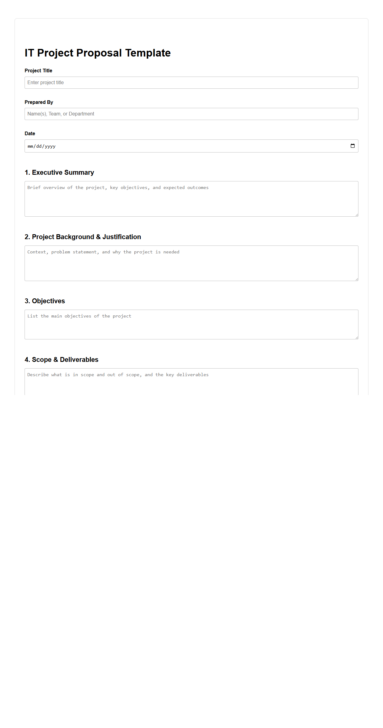Blank IT Project Proposal Template