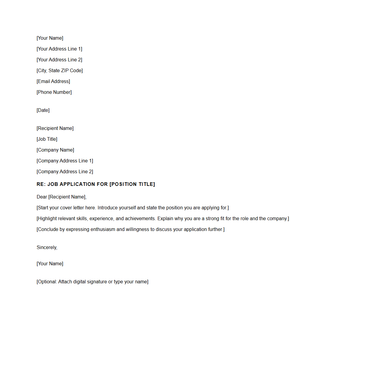 Blank Letter Template for Job Application Cover Letter