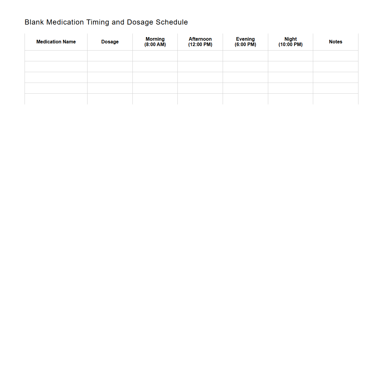 Blank Medication Timing and Dosage Schedule Grid