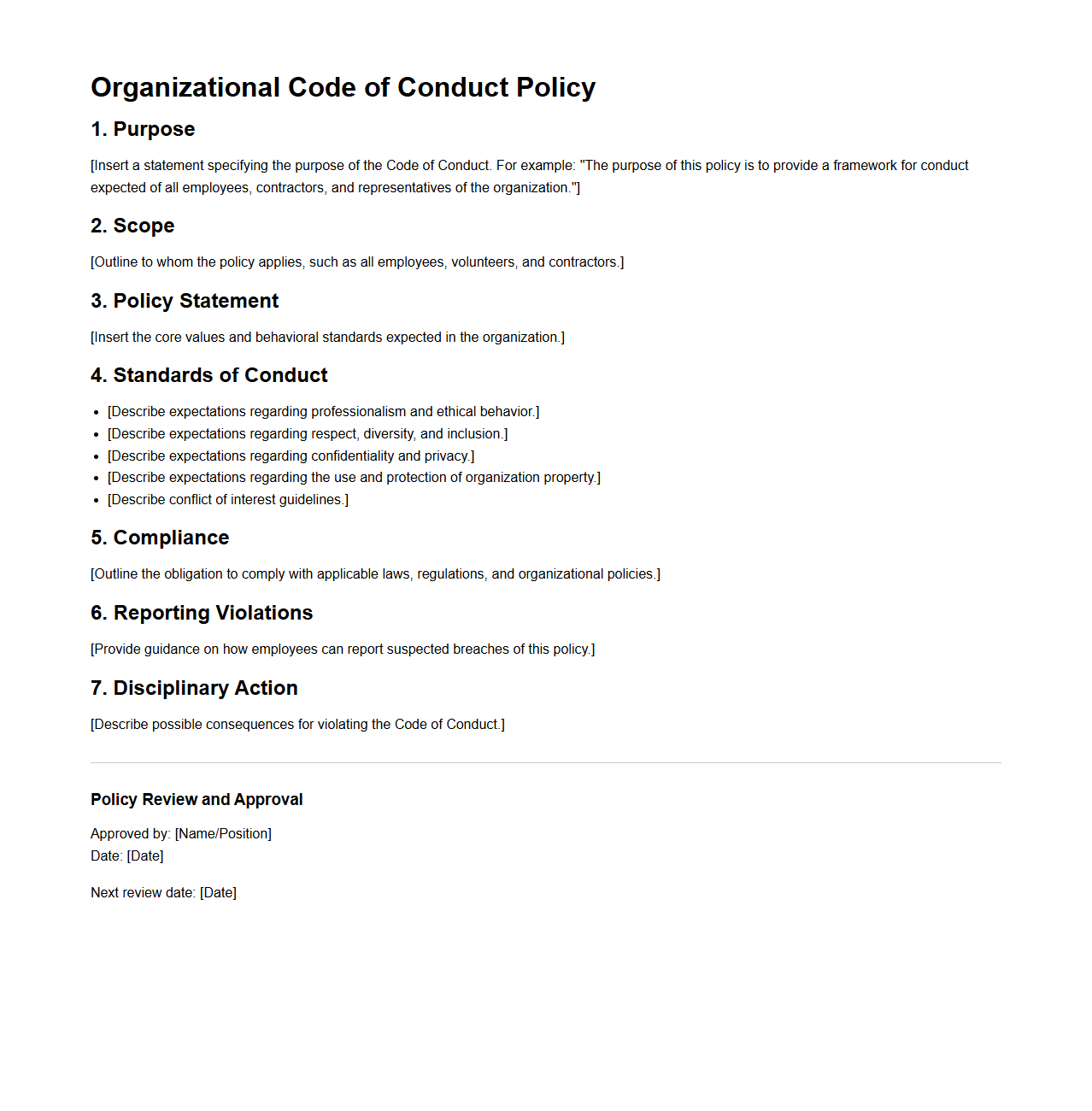 Blank Organizational Code of Conduct Policy