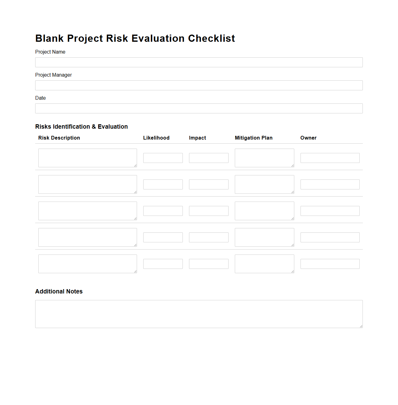 Blank Project Risk Evaluation Checklist