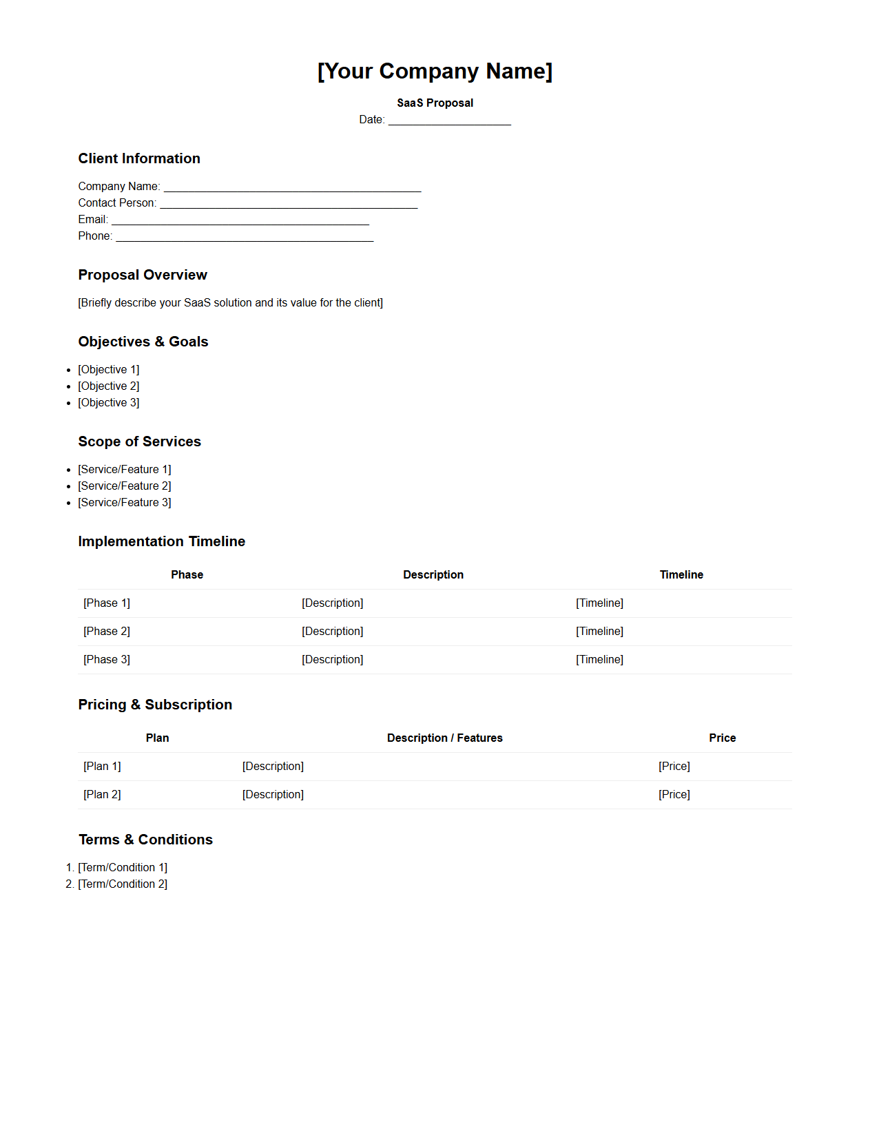 Blank SaaS Proposal Template for Businesses