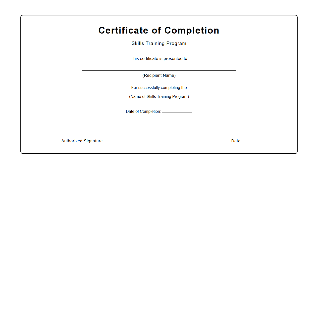 Blank Skills Training Certificate Template