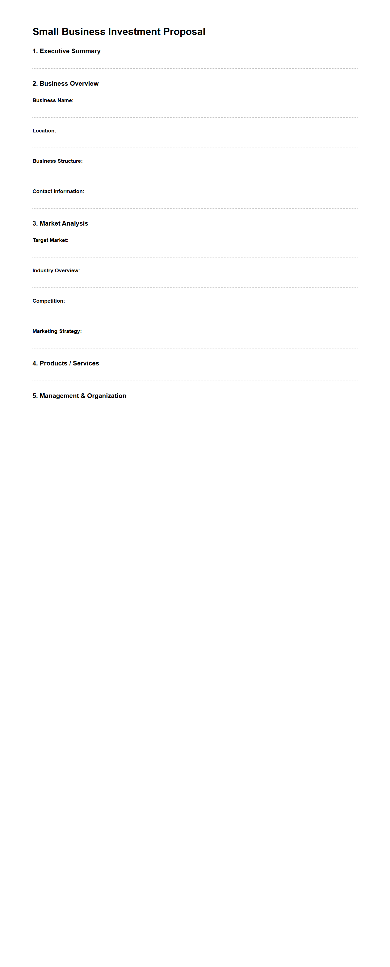 Blank Small Business Investment Proposal Format