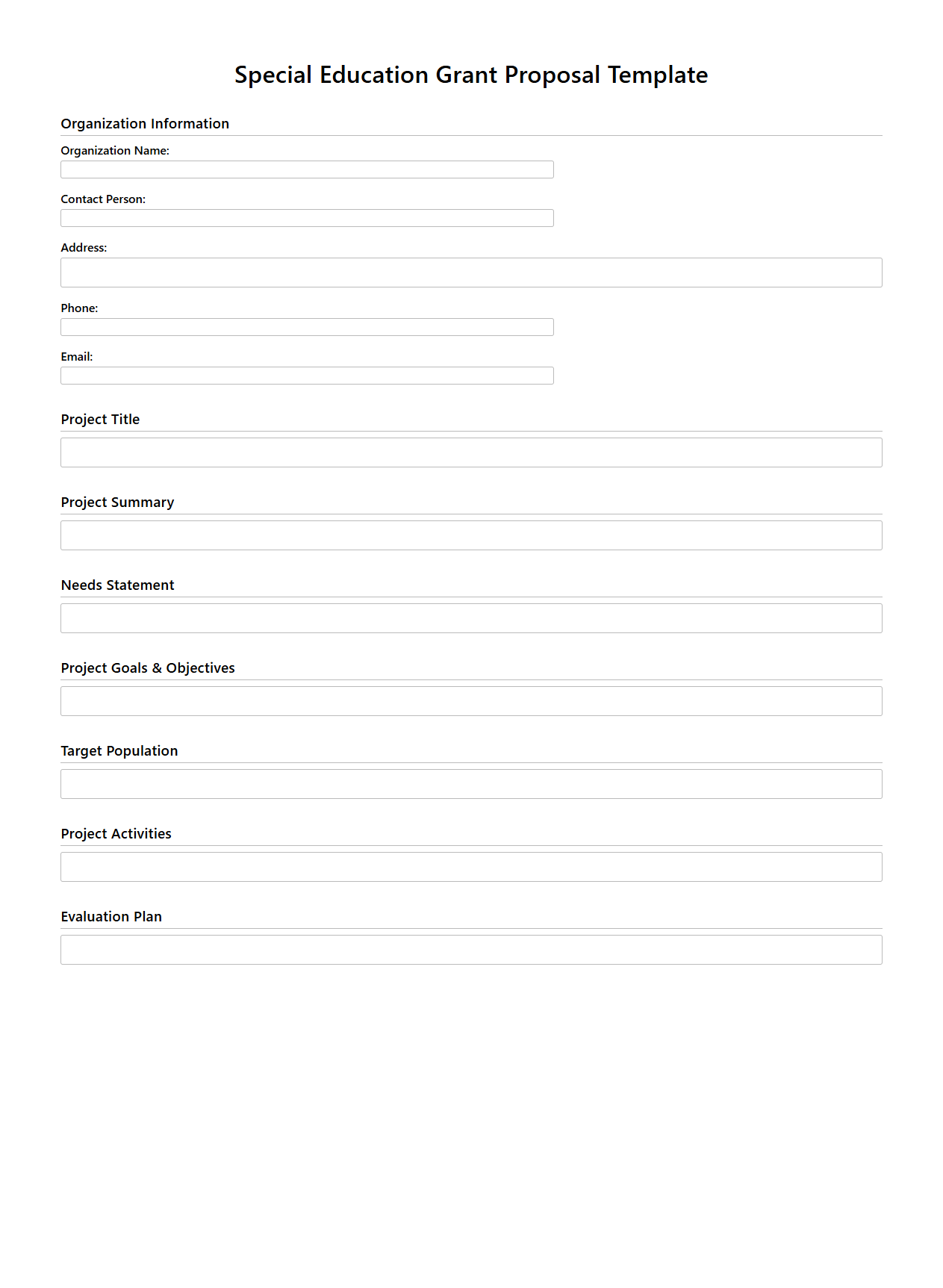 Blank Special Education Grant Proposal Template