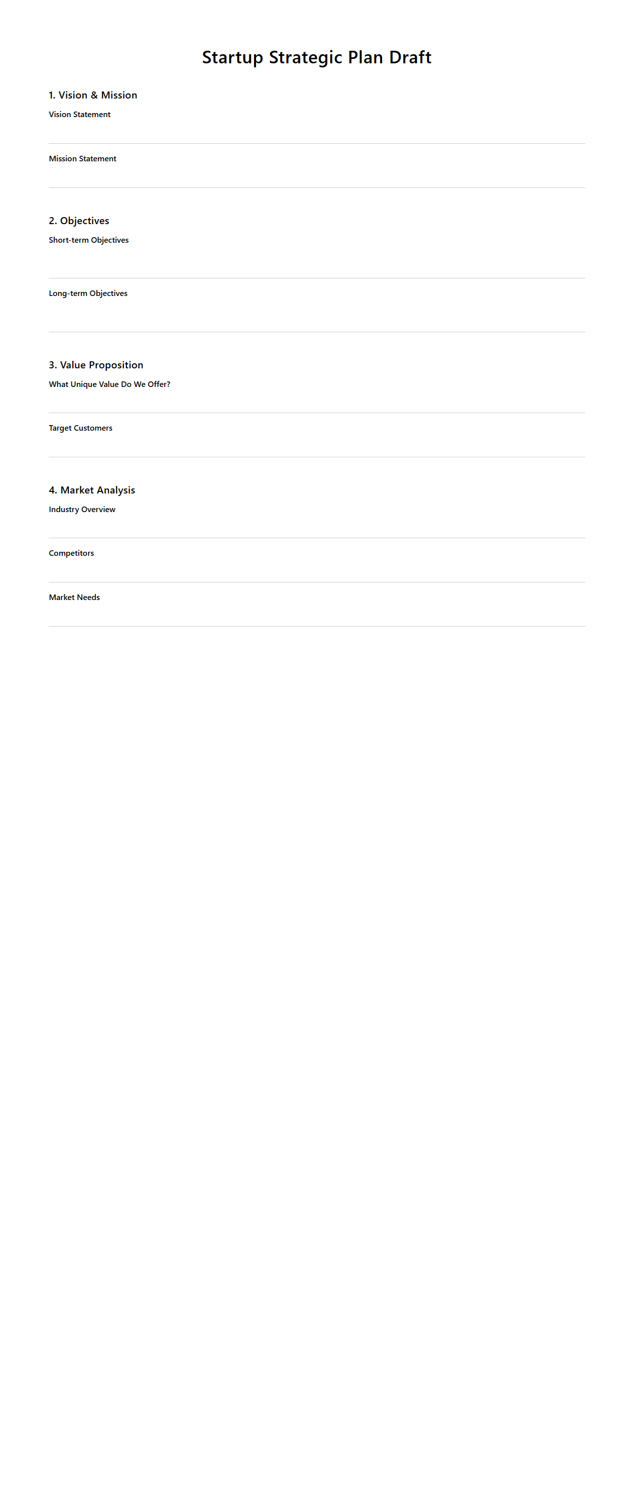Blank Startup Strategic Plan Draft