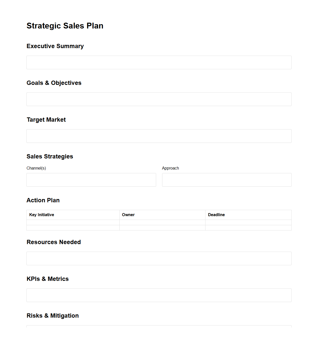 Blank Strategic Sales Plan Layout