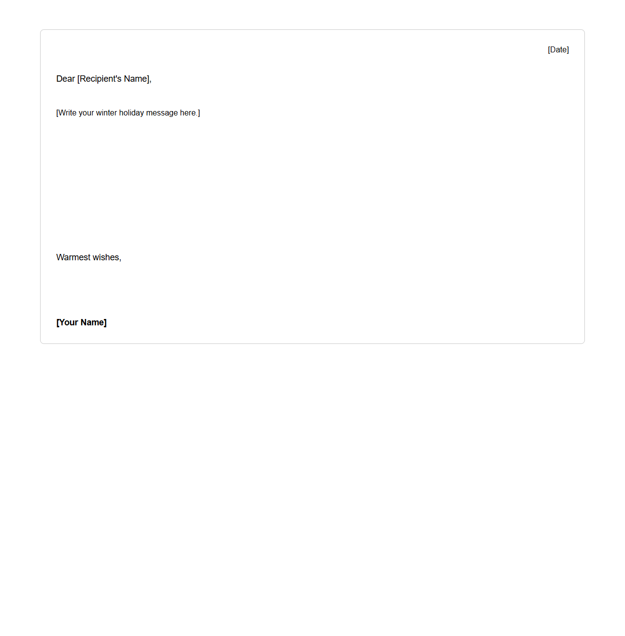 Blank Winter Holiday Letter Template