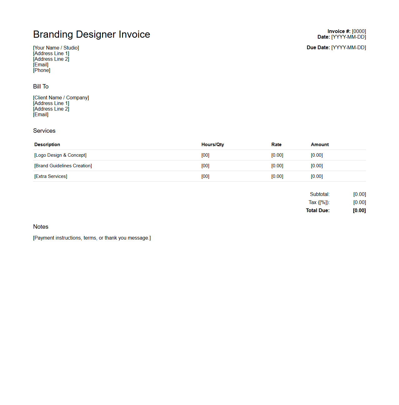 Branding Designer Invoice Outline