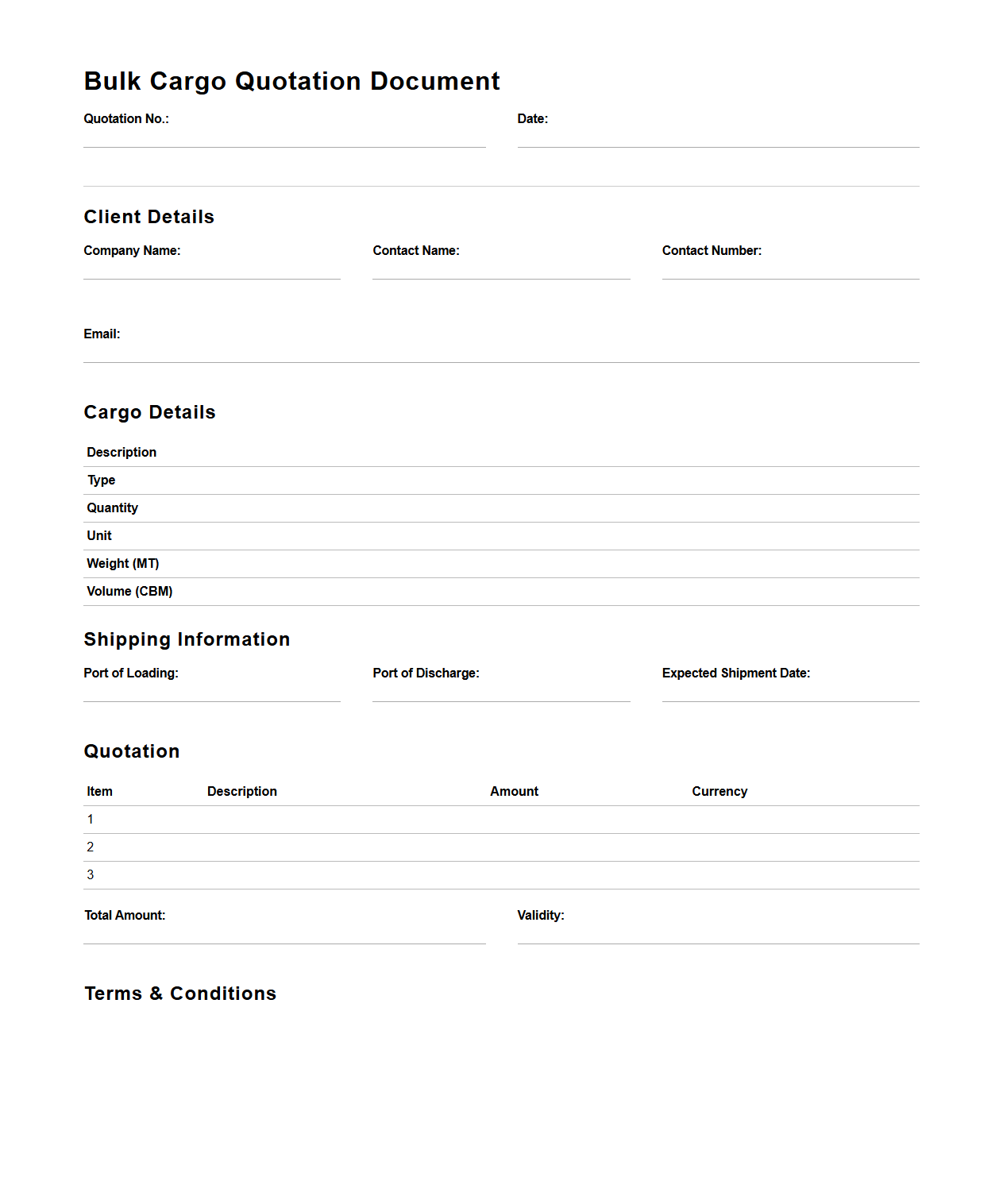 Bulk Cargo Quotation Document