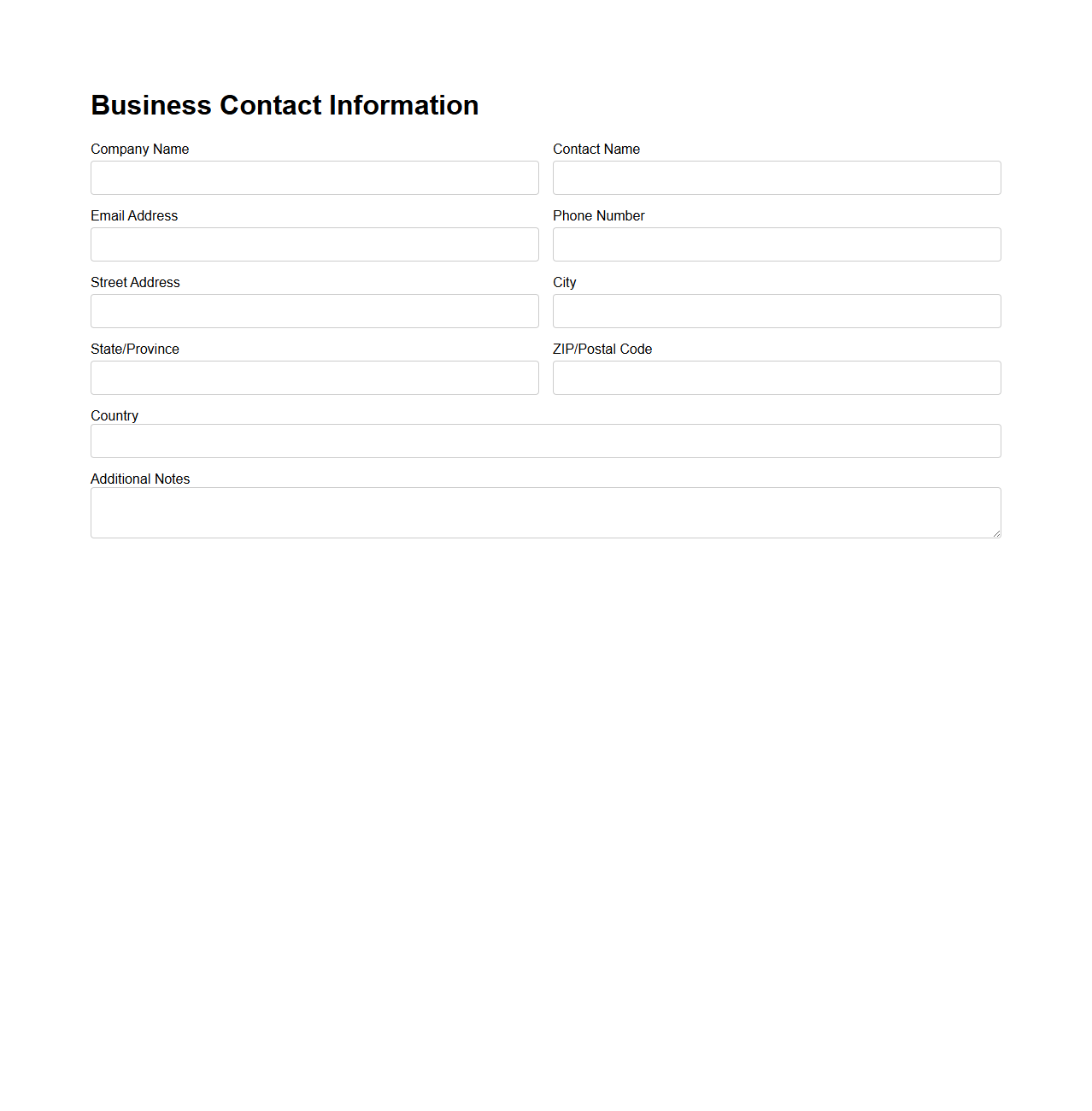 Business Contact Information Form